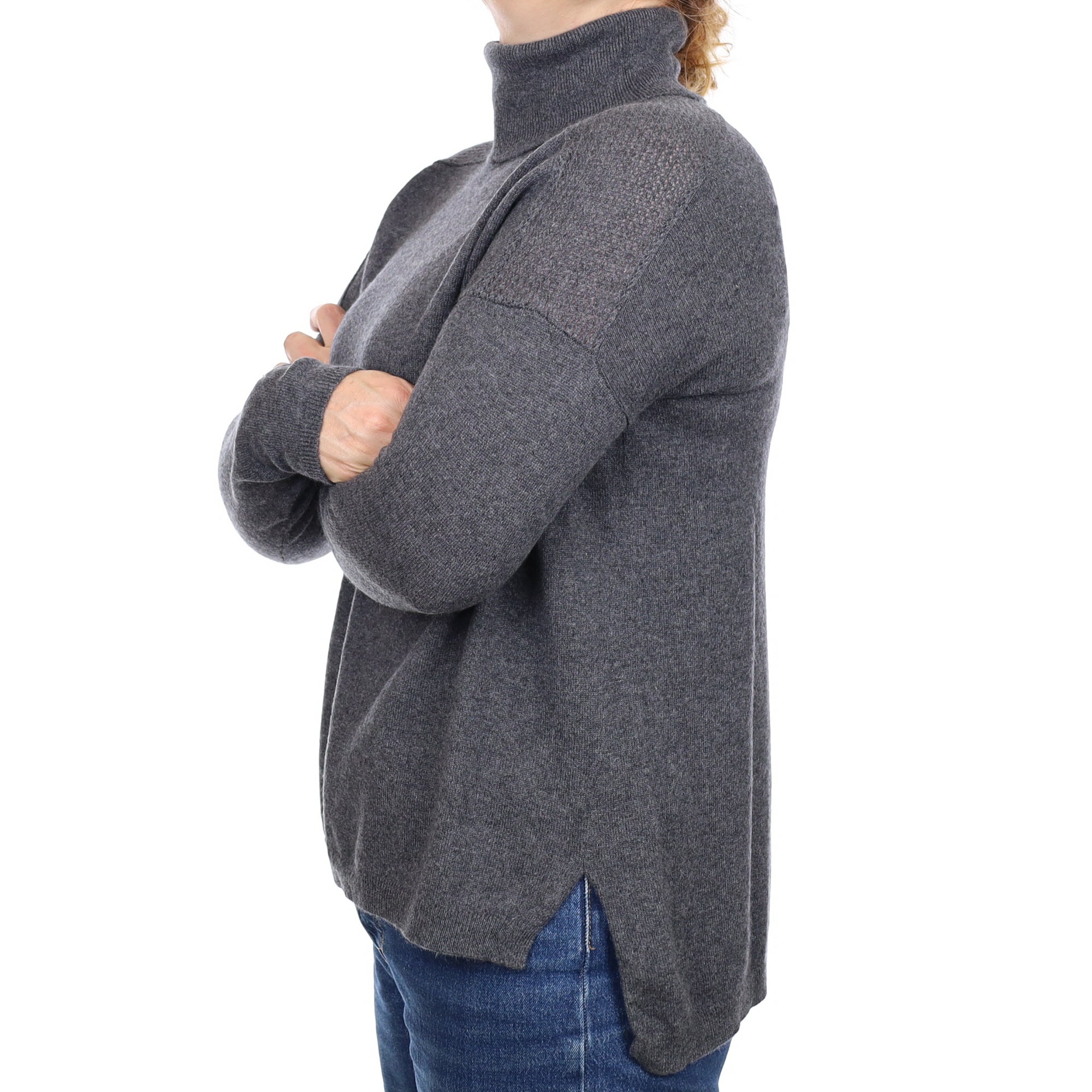 Slate Grey Cashmere Polo Jumper Medium