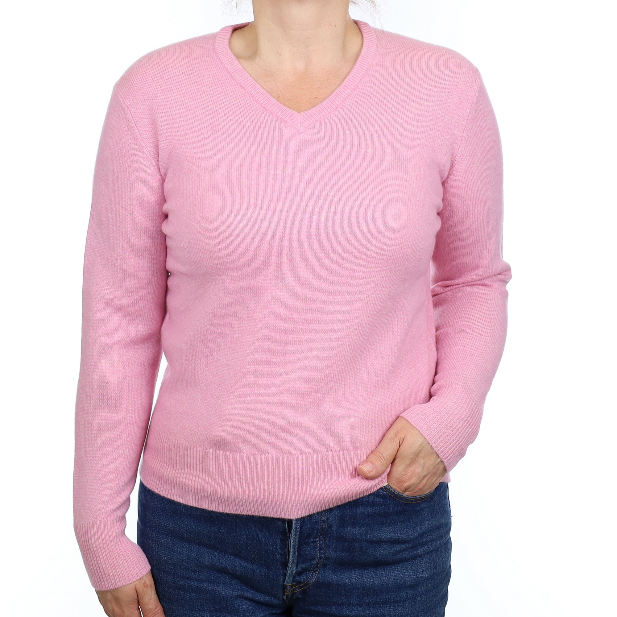 Brand New Scottish Carnation Pink Cashmere V Neck Jumper Medium