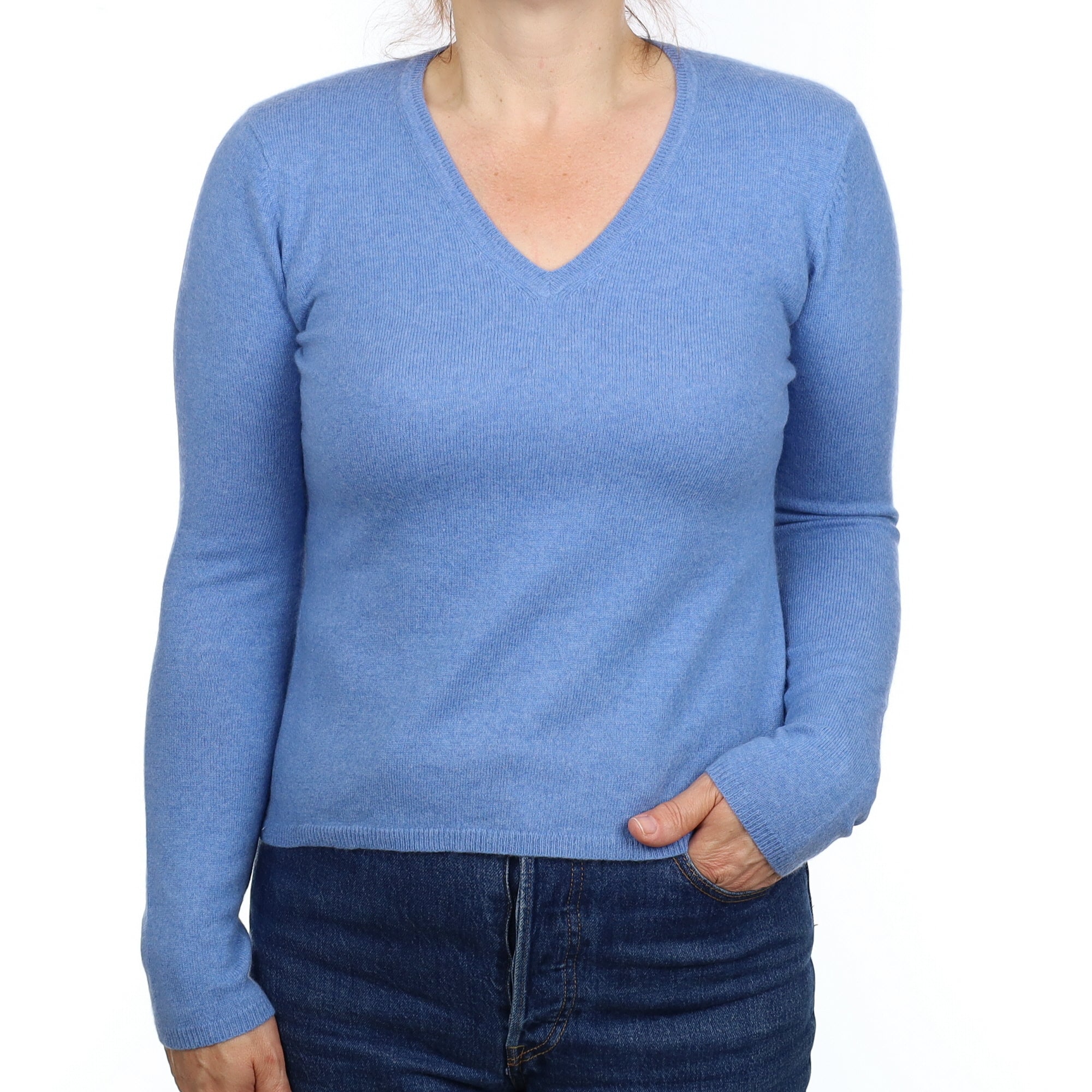 Sky Blue Cashmere V Neck Jumper Medium