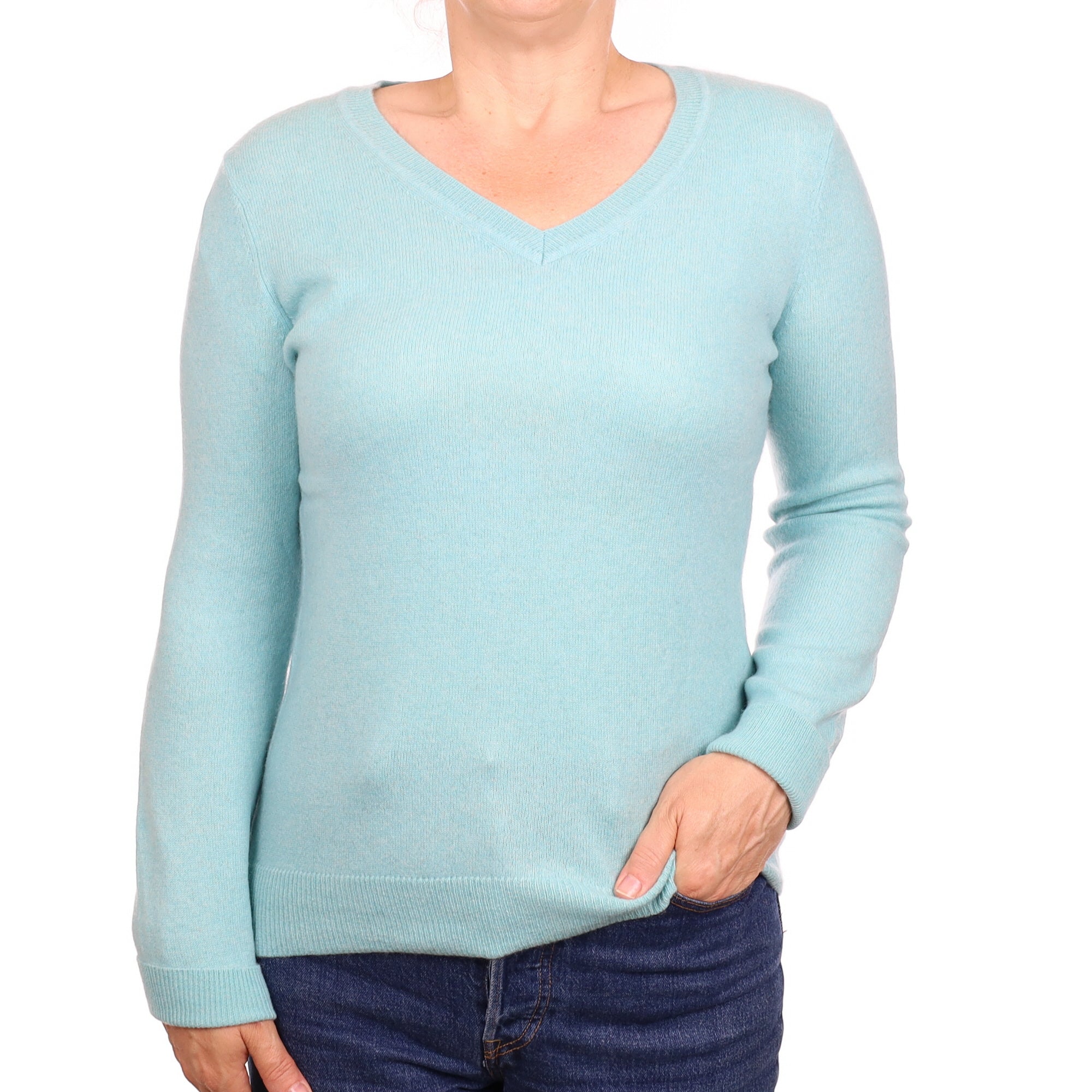Tropic Blue Cashmere V Neck Jumper Medium