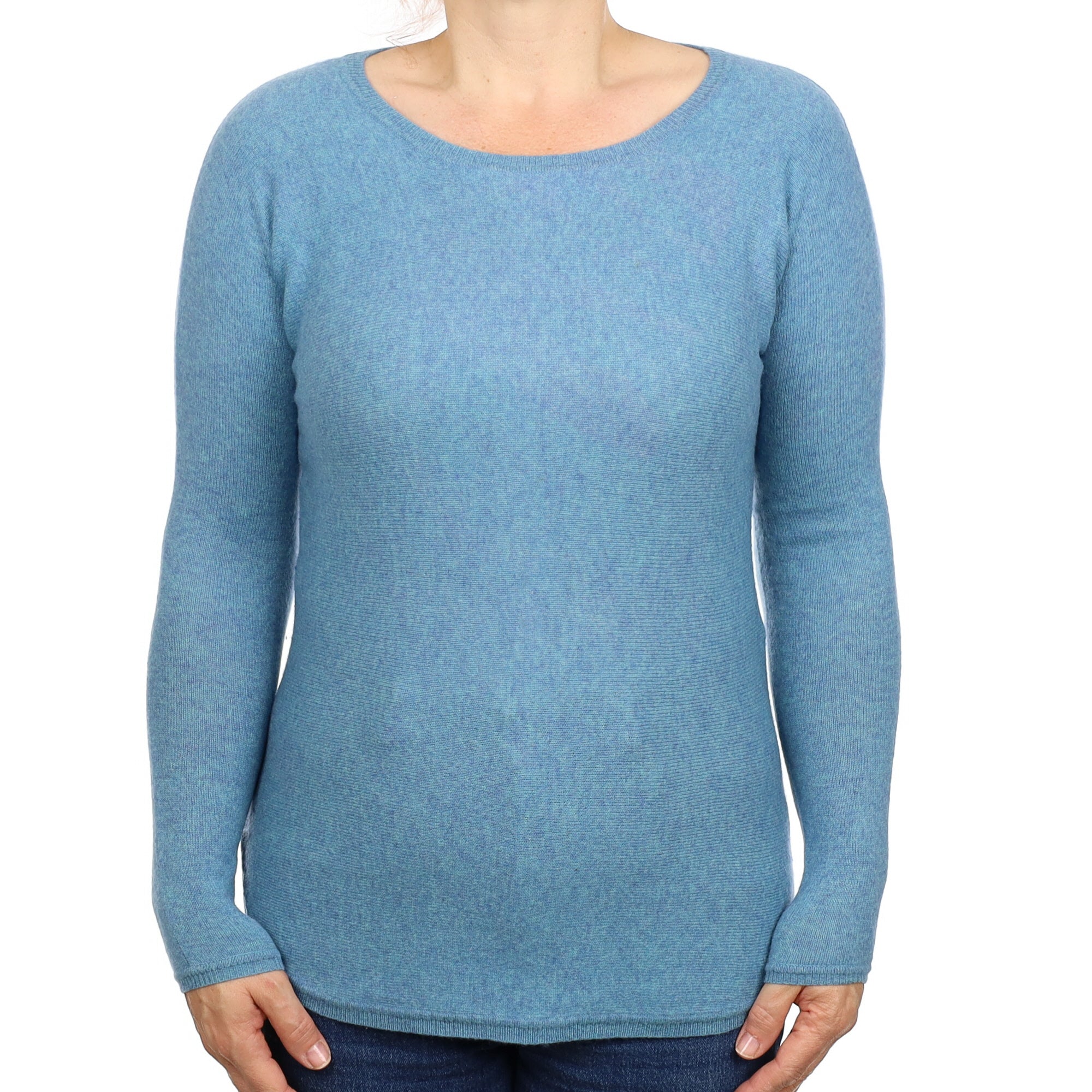 Aqua Marl Cashmere Batwing Crew Neck Jumper Medium