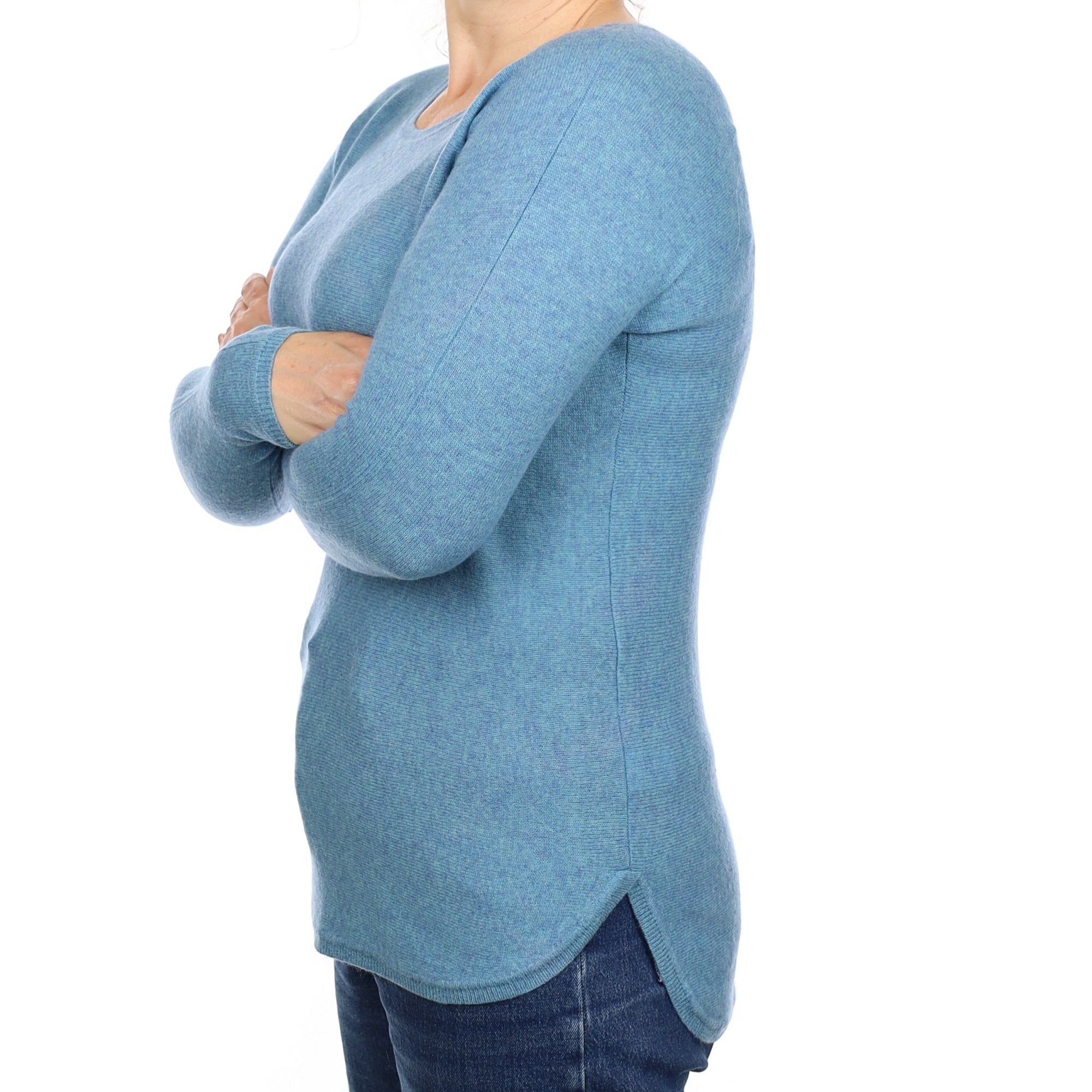Aqua Marl Cashmere Batwing Crew Neck Jumper Medium