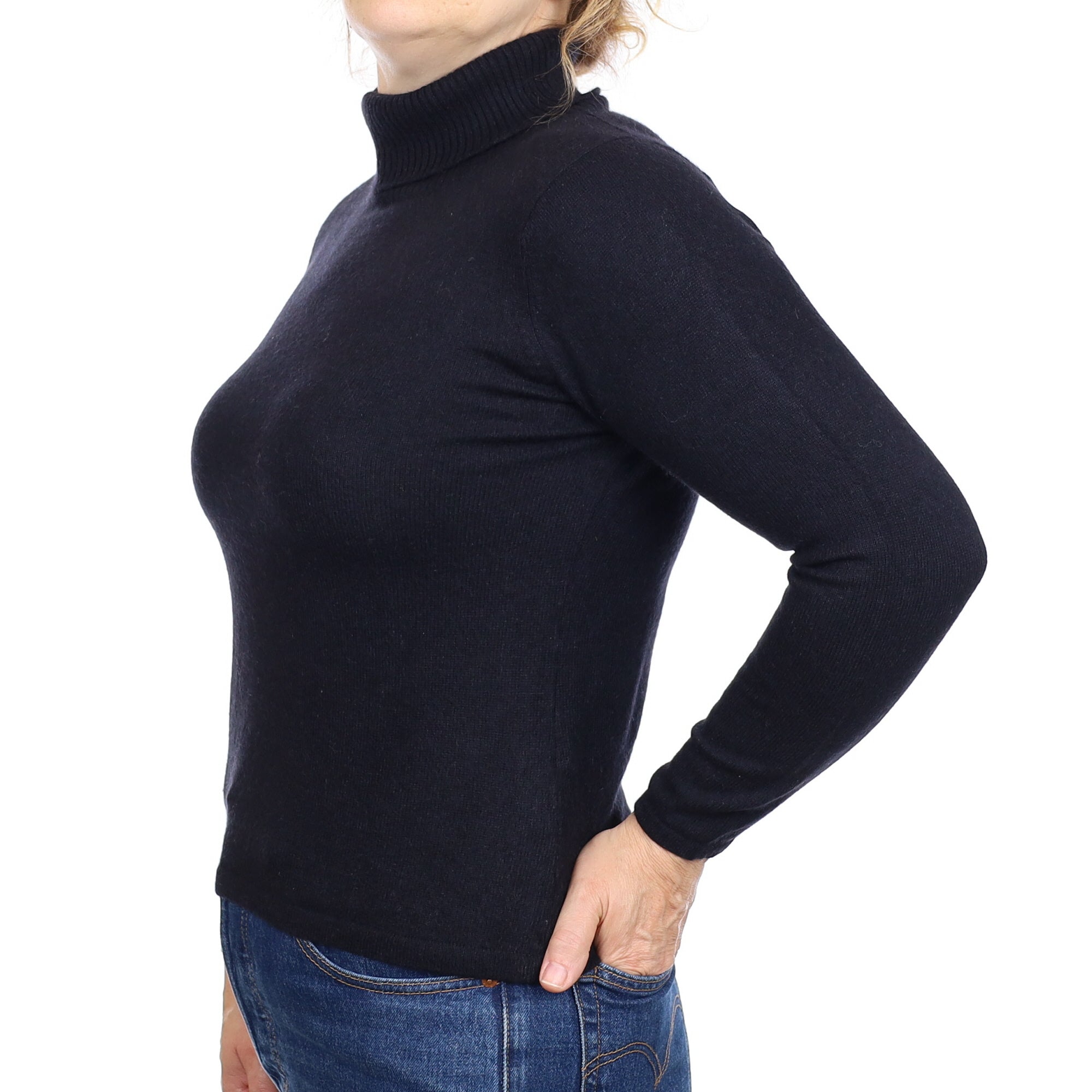 Black Cashmere Polo Neck Jumper Medium