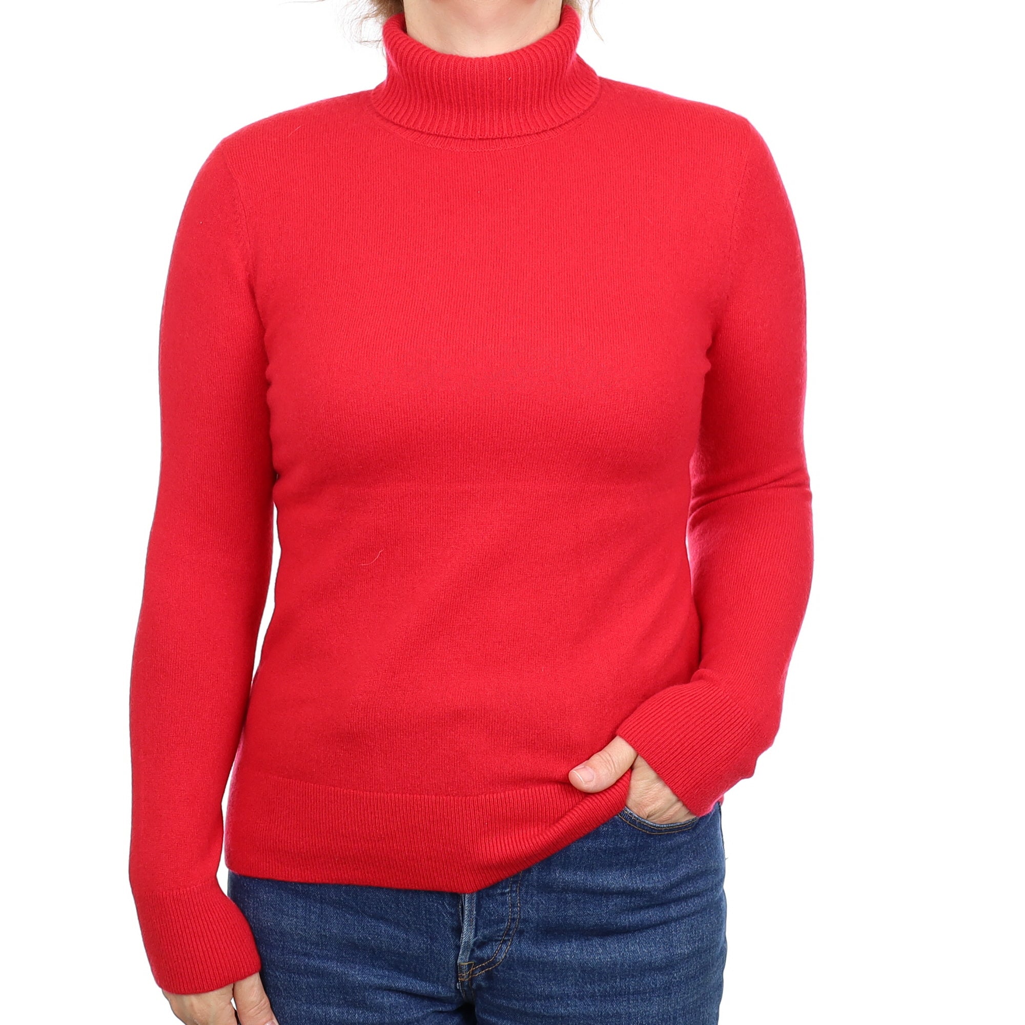 Berry Red Cashmere Polo Neck Jumper Medium