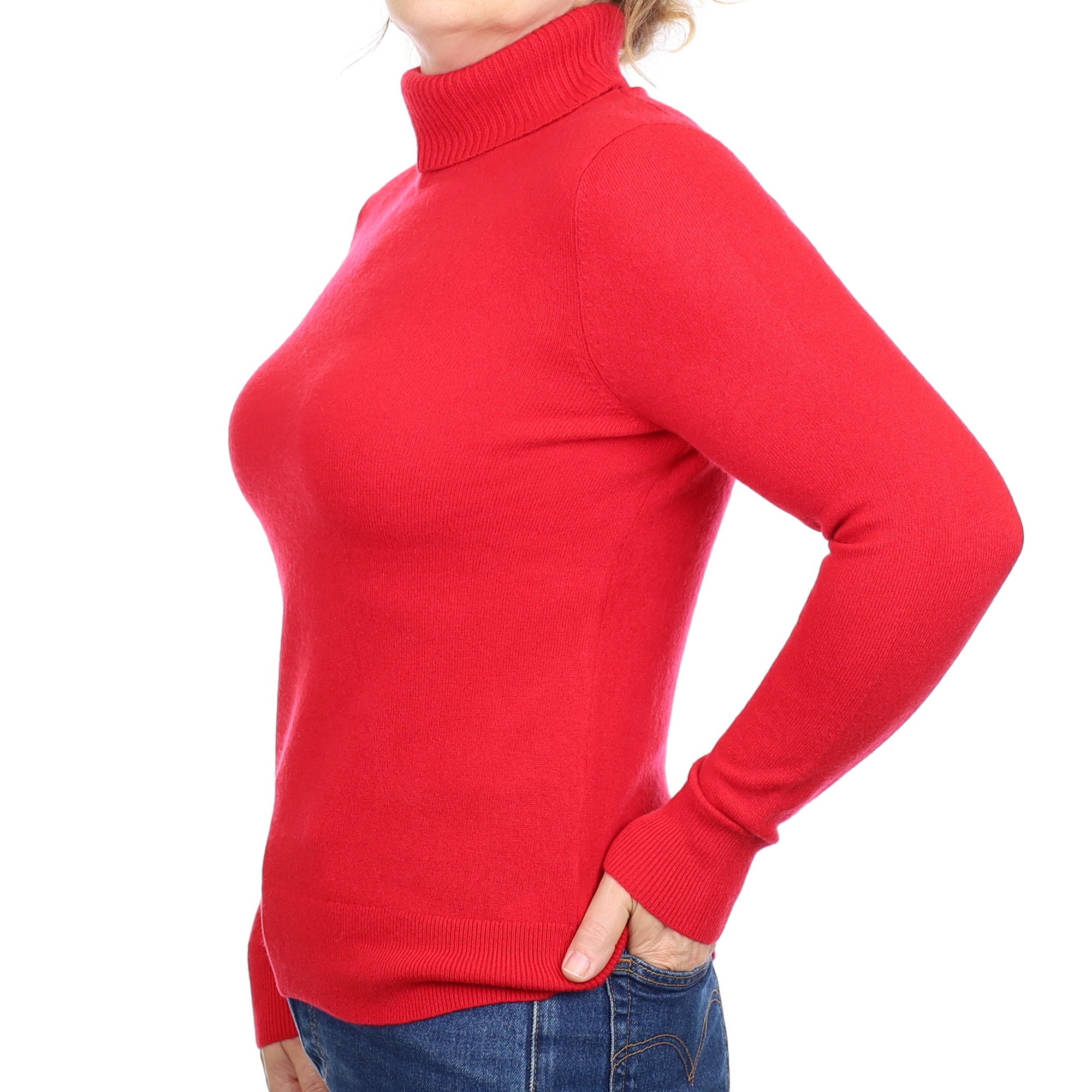 Berry Red Cashmere Polo Neck Jumper Medium