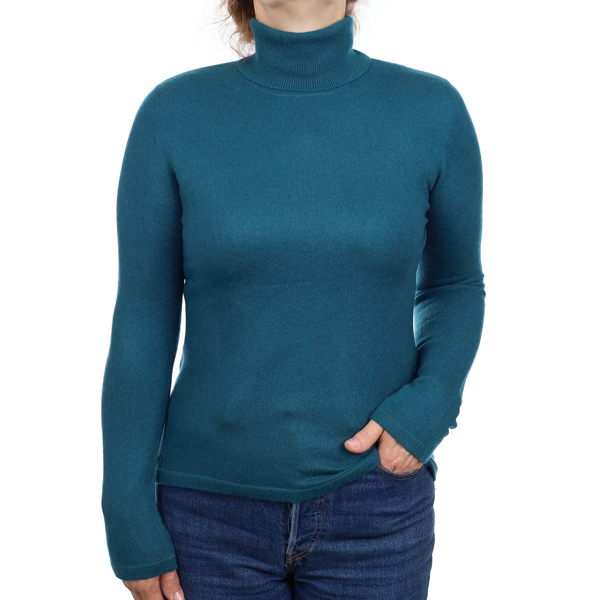 Teal Green Cashmere Polo Neck Jumper Medium
