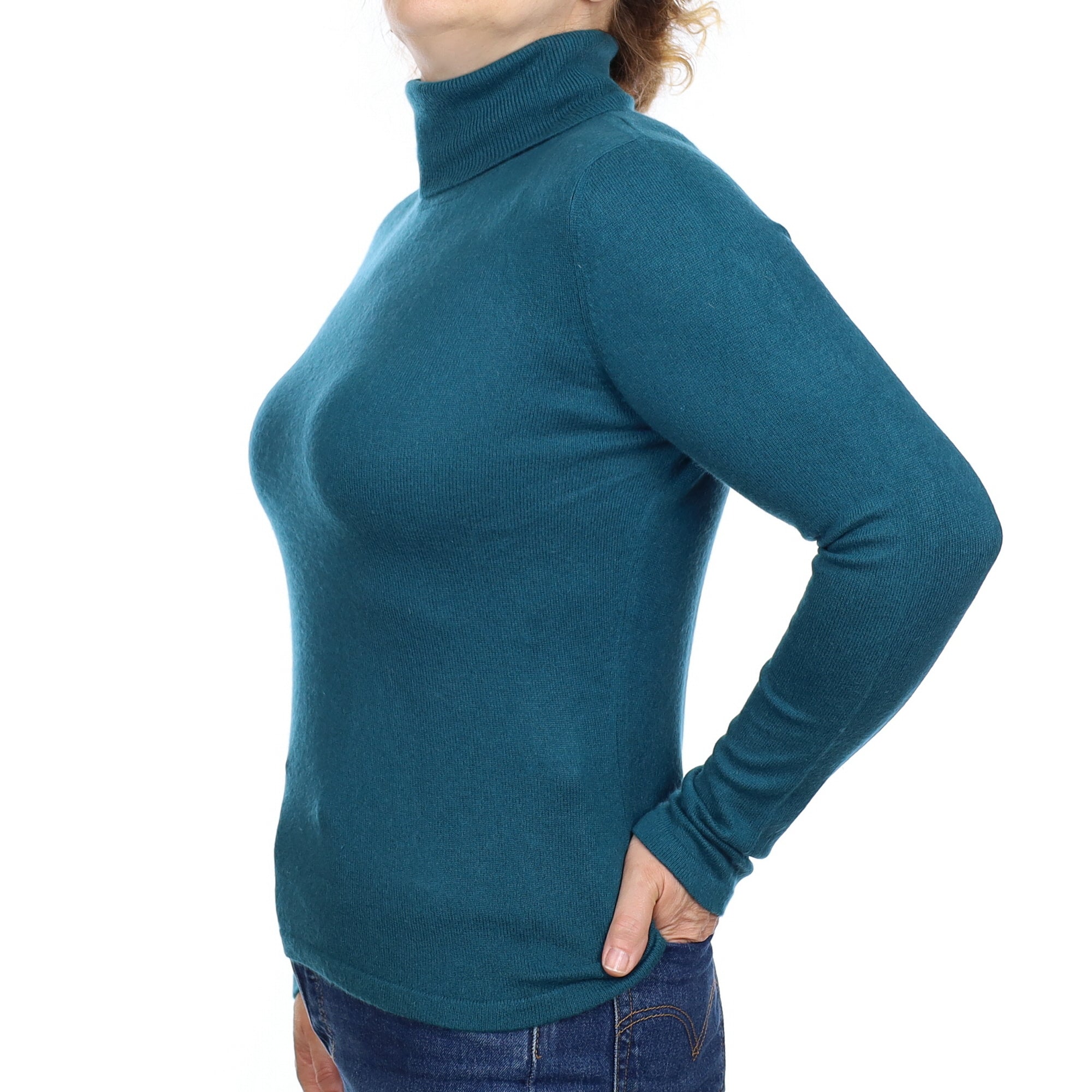 Teal Green Cashmere Polo Neck Jumper Medium
