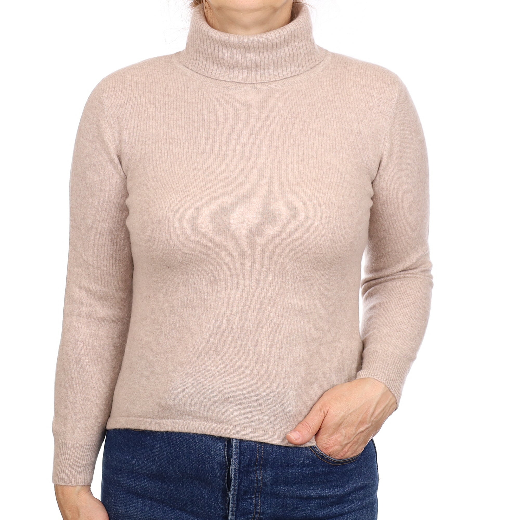 Fawn Cashmere Polo Neck Jumper Medium