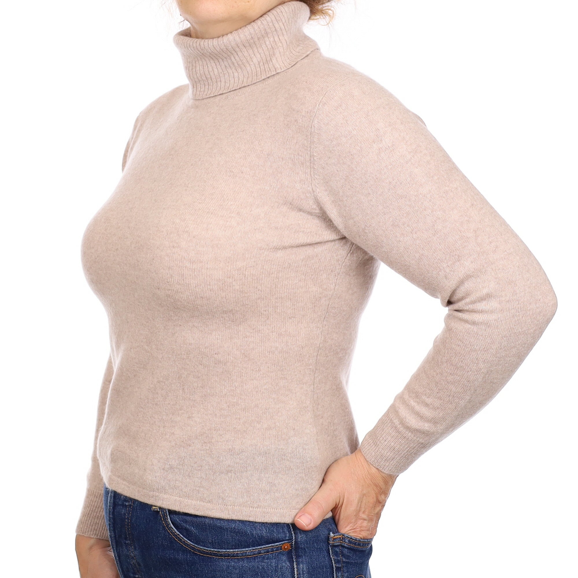 Fawn Cashmere Polo Neck Jumper Medium