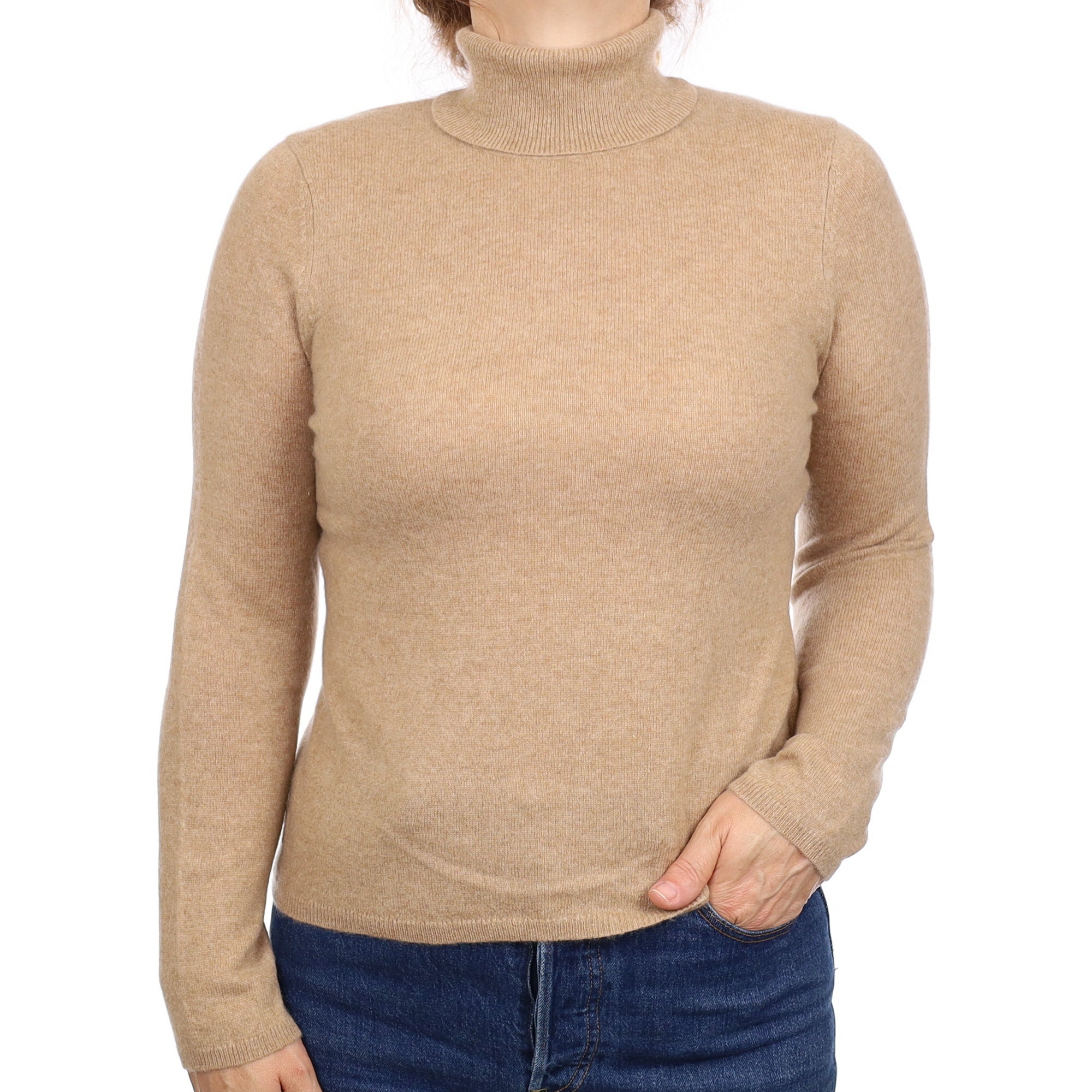 Caramel Brown Cashmere Polo Neck Jumper Medium