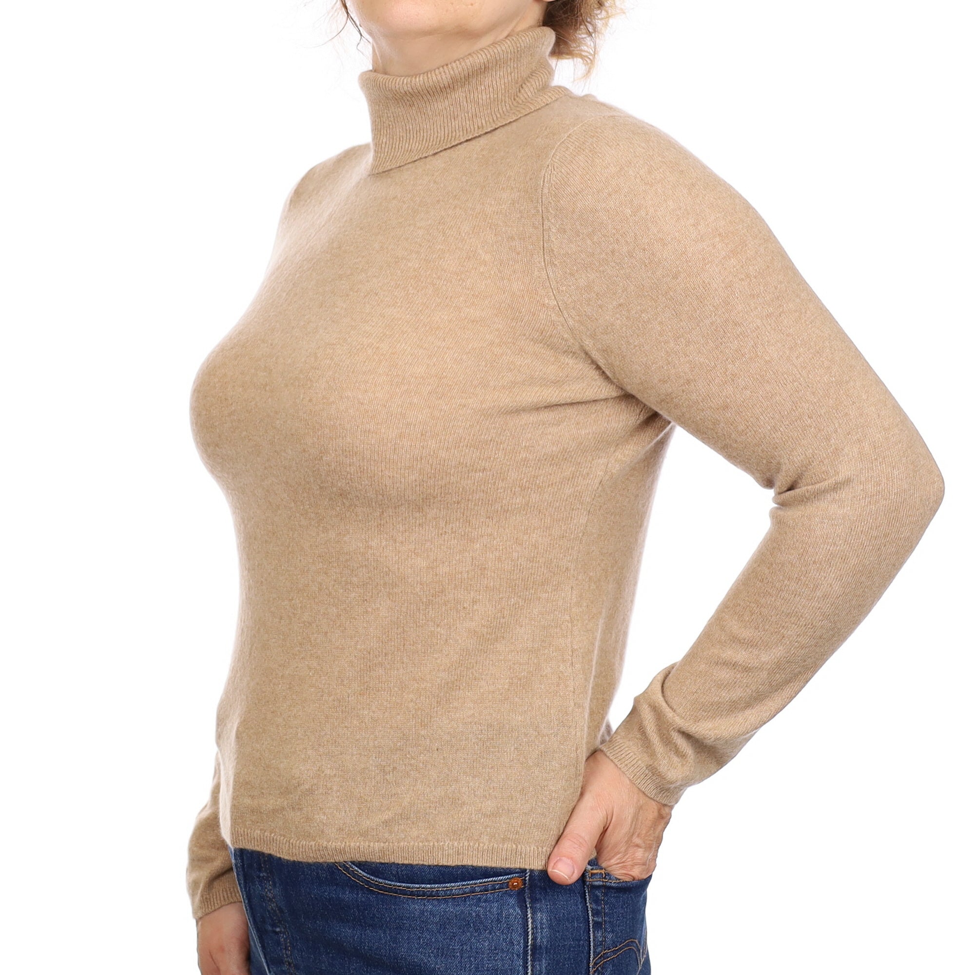 Caramel Brown Cashmere Polo Neck Jumper Medium