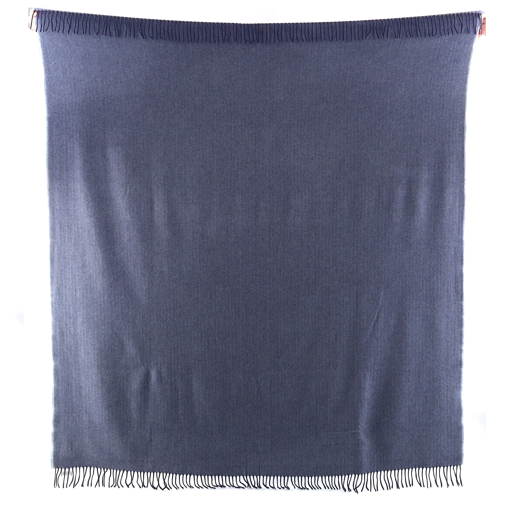 Brand New English Sky Blue and Navy Herringbone Luxury Woven Cashmere Blanket