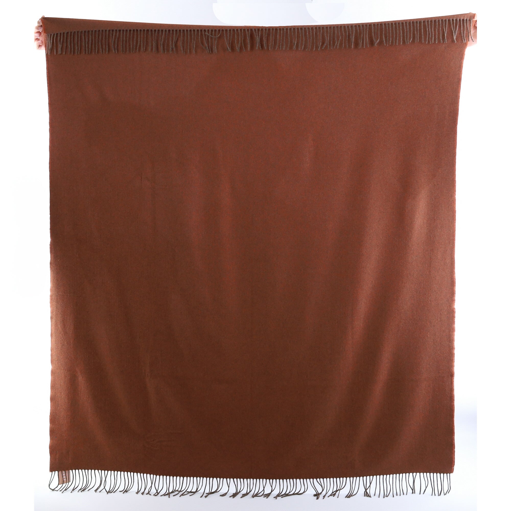 Brand New English Paprika and Mushroom Herringbone Luxury Woven Cashmere Blanket