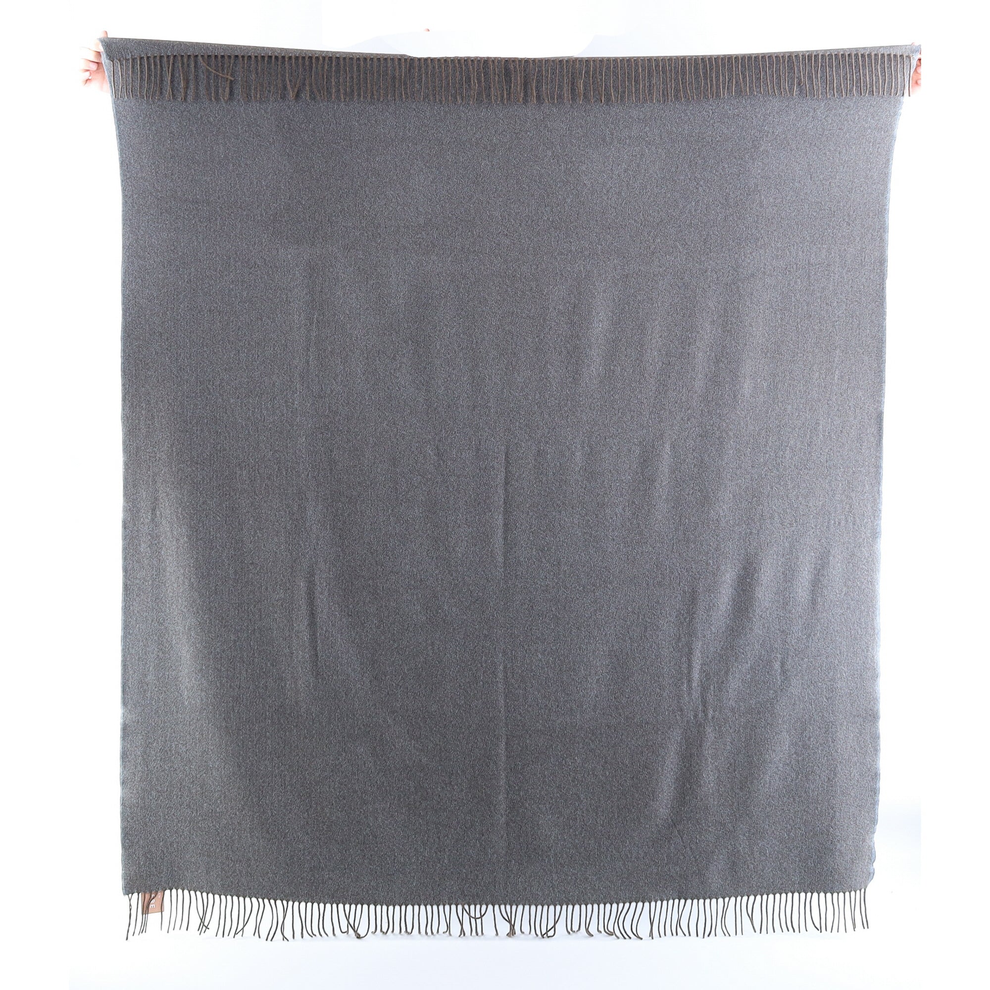 Brand New English Stone Blue and Mushroom Marl Luxury Woven Cashmere Blanket