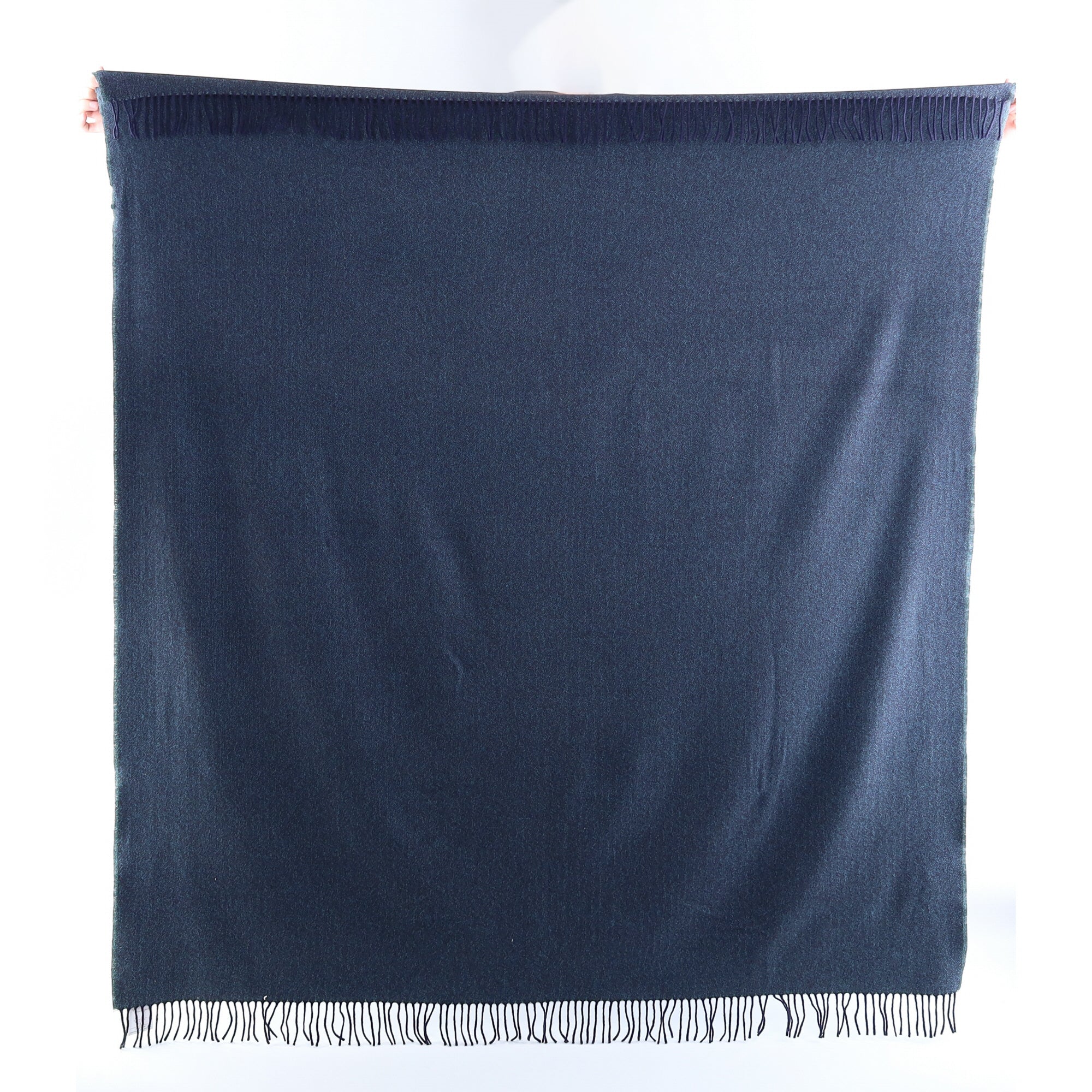Brand New English Turquoise and Navy Herringbone Luxury Woven Cashmere Blanket