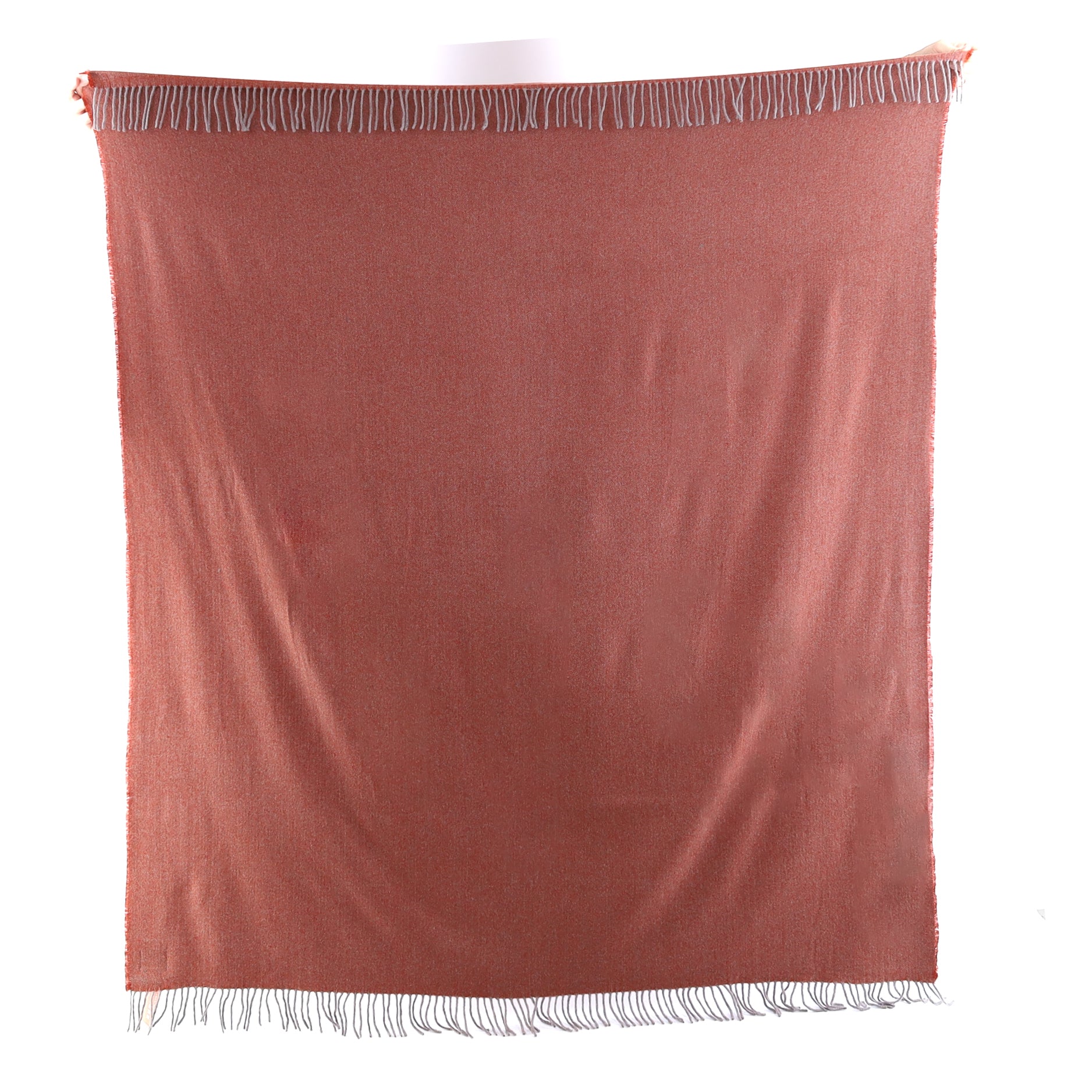 Brand New English Burnt Orange and Grey Herringbone Luxury Woven Cashmere Blanket