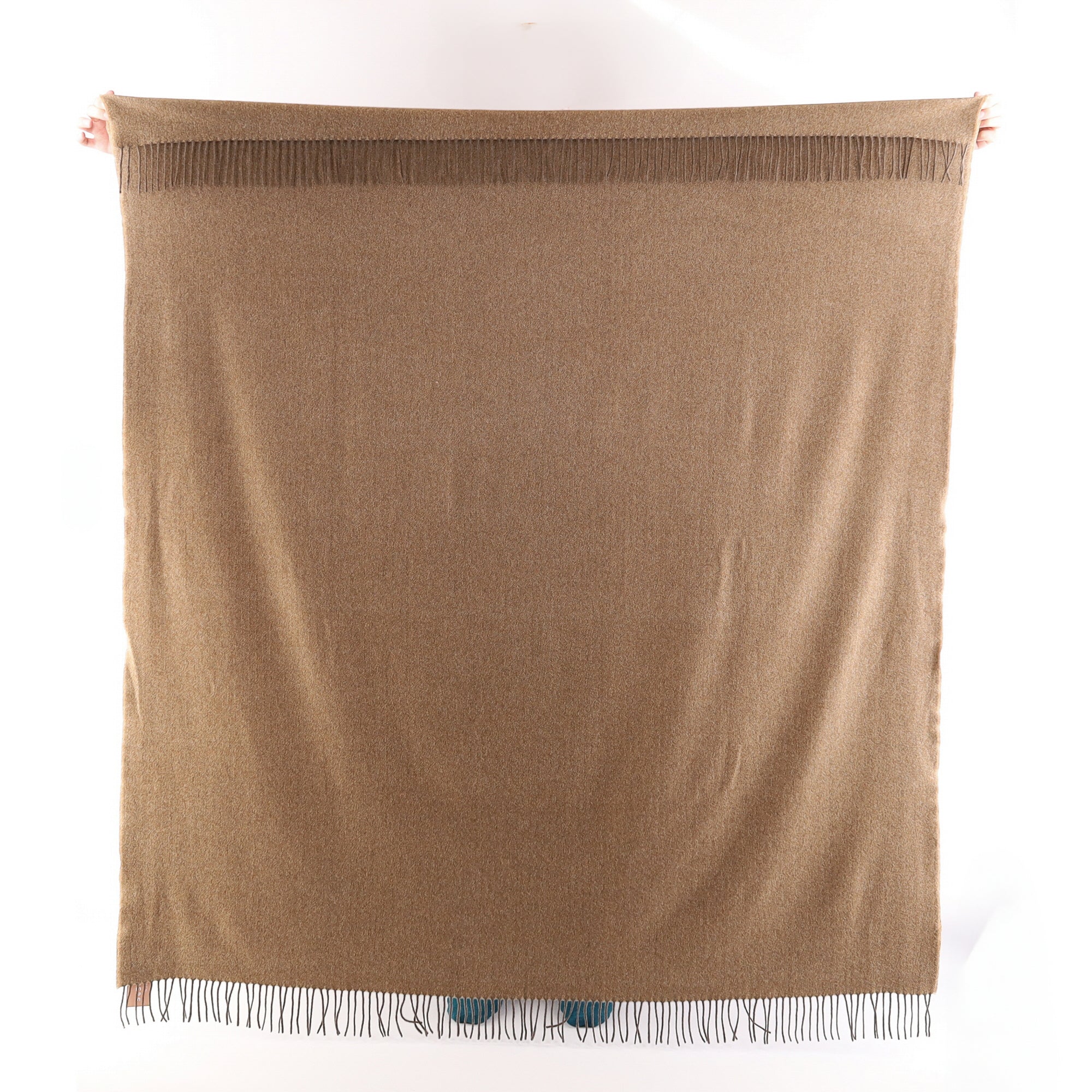 Brand New English Ermine Brown Herringbone Luxury Woven Cashmere Blanket