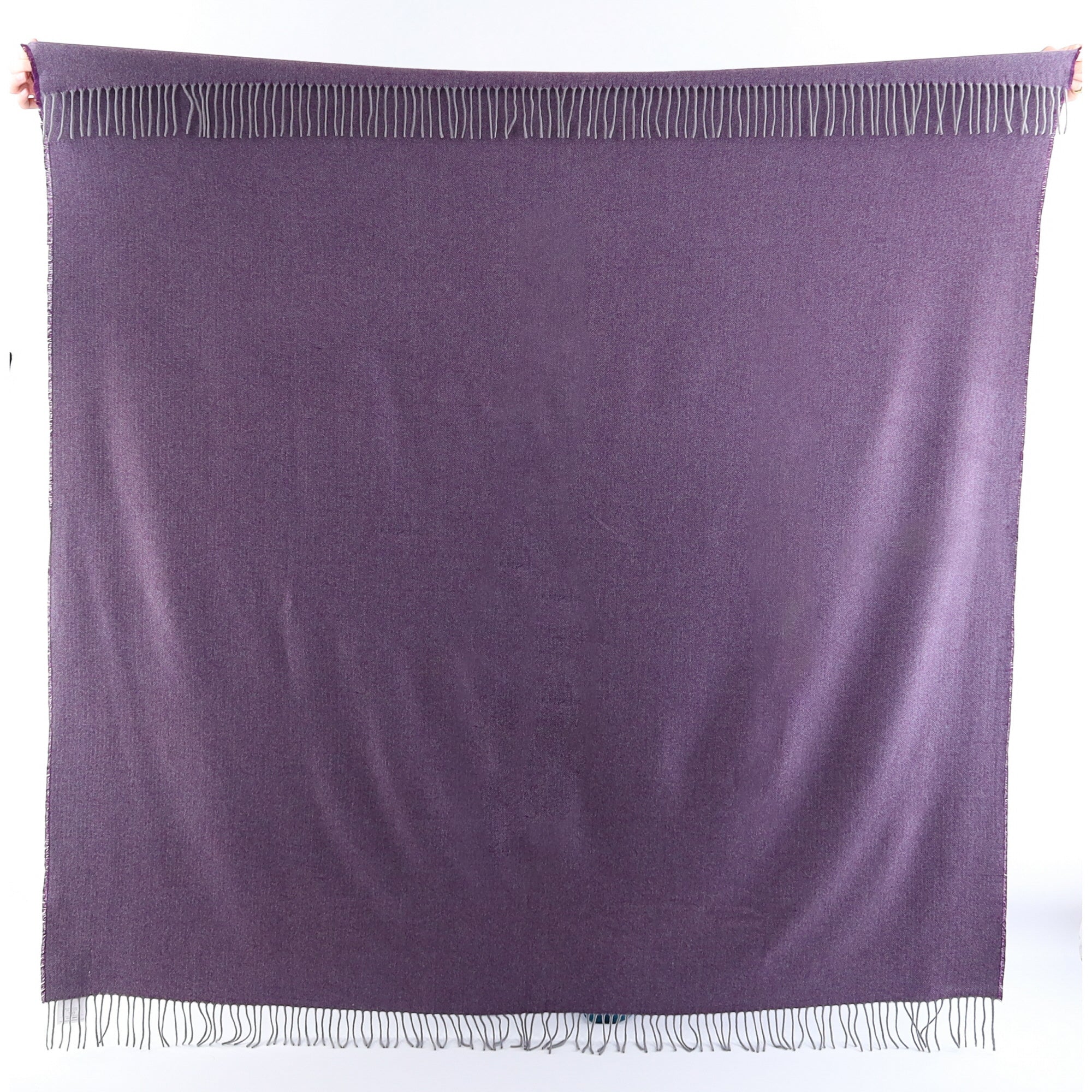 Brand New English Blueberry Purple and Grey Herringbone Luxury Woven Cashmere Blanket