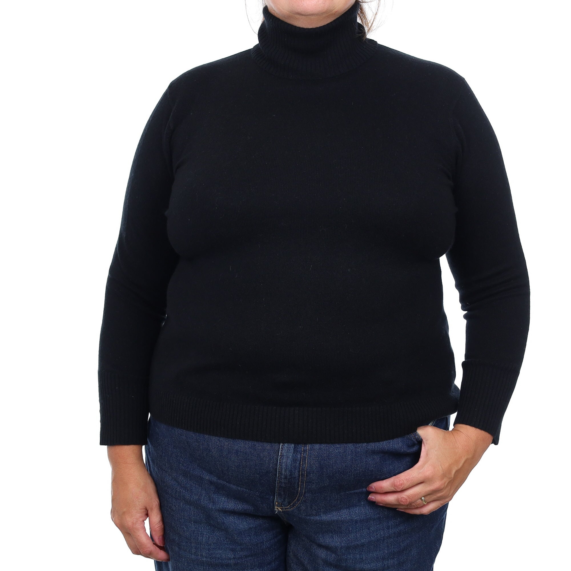 Brand New Scottish Black Cashmere Polo Neck Jumper Extra Large