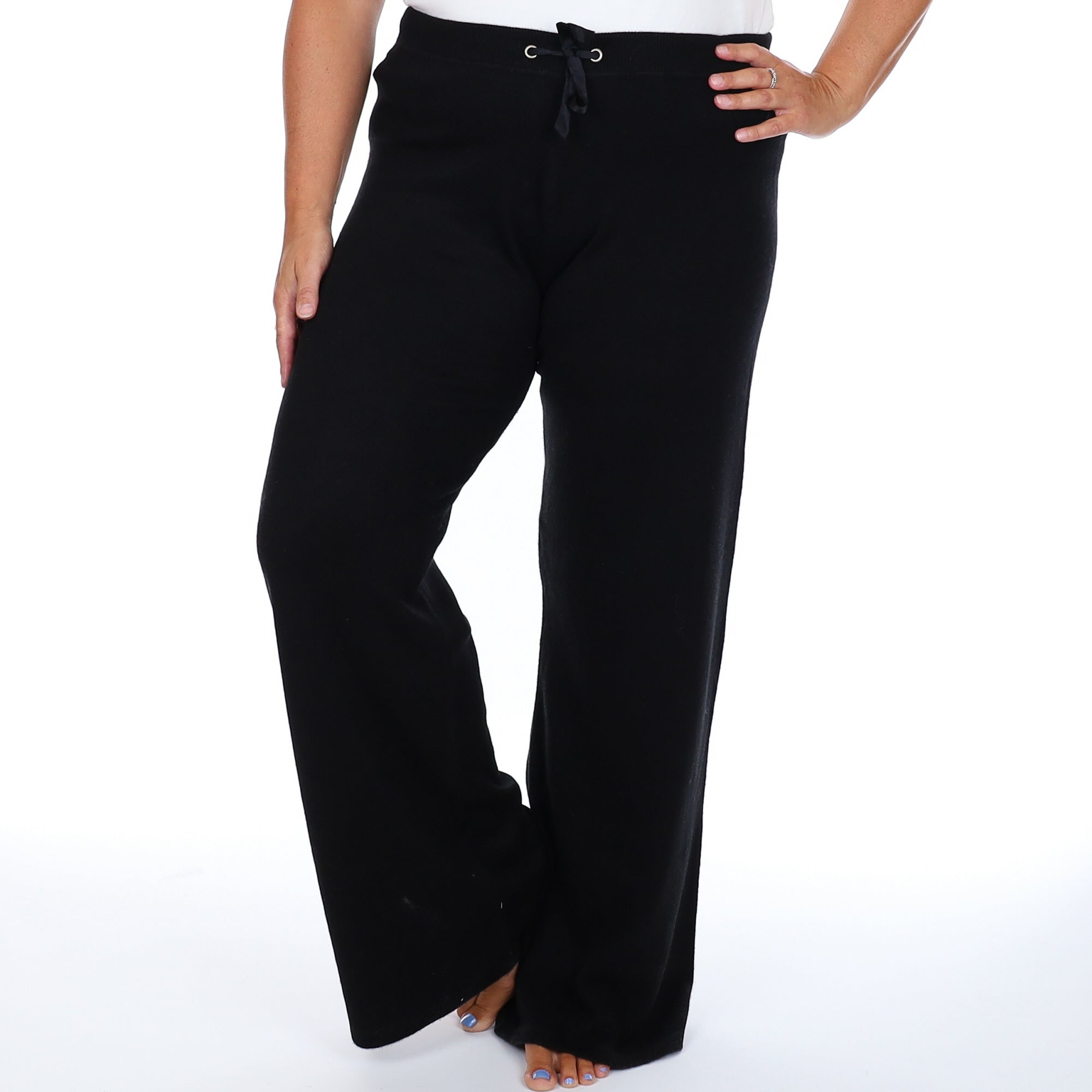 Black Cashmere Wide Leg Lounge Pants Long Large