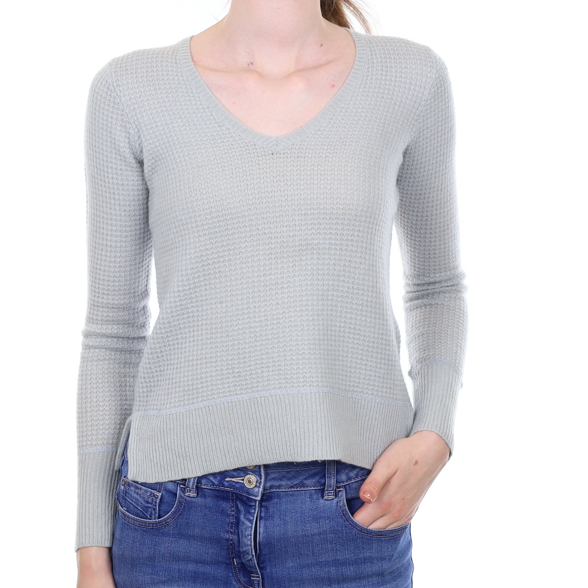 Dove Grey Textured Cashmere V Neck Jumper Extra Small