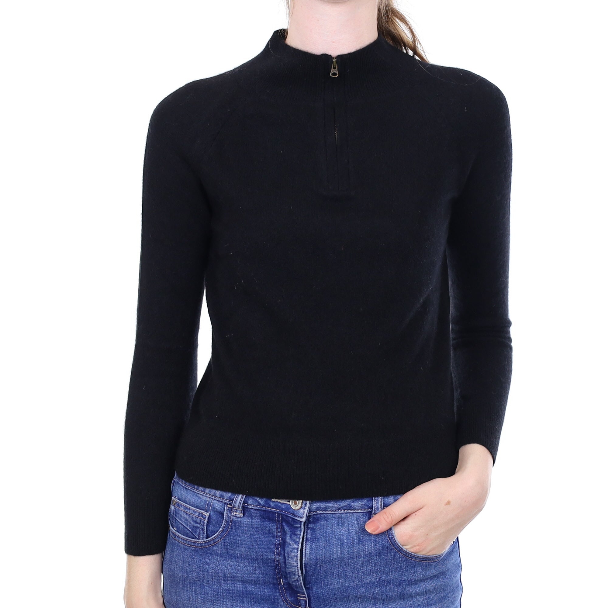 Black Cashmere 1/4 Zip Turtleneck Jumper XXS