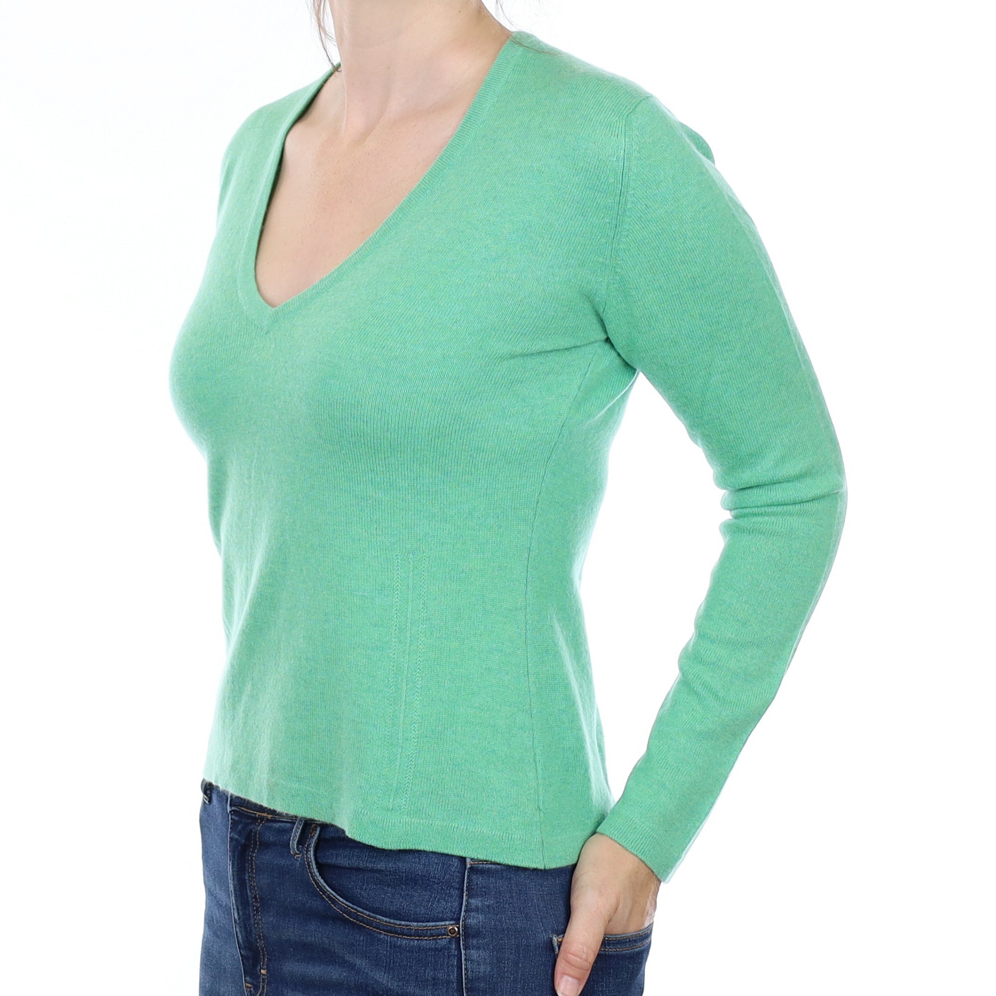 Brora Spring Green Cashmere V Neck Jumper Small