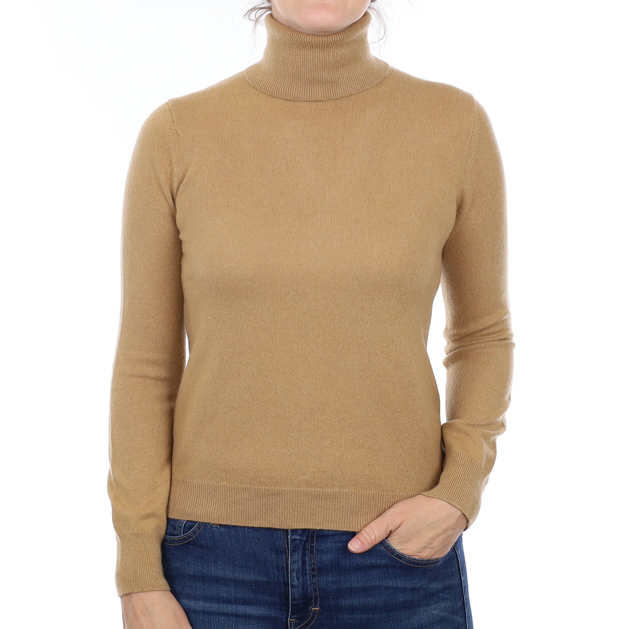 Caramel Brown Cashmere Polo Neck Jumper Small