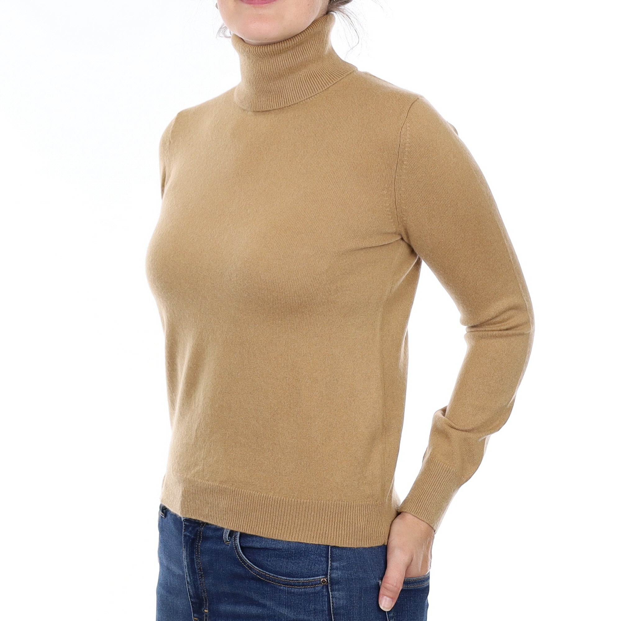 Caramel Brown Cashmere Polo Neck Jumper Small