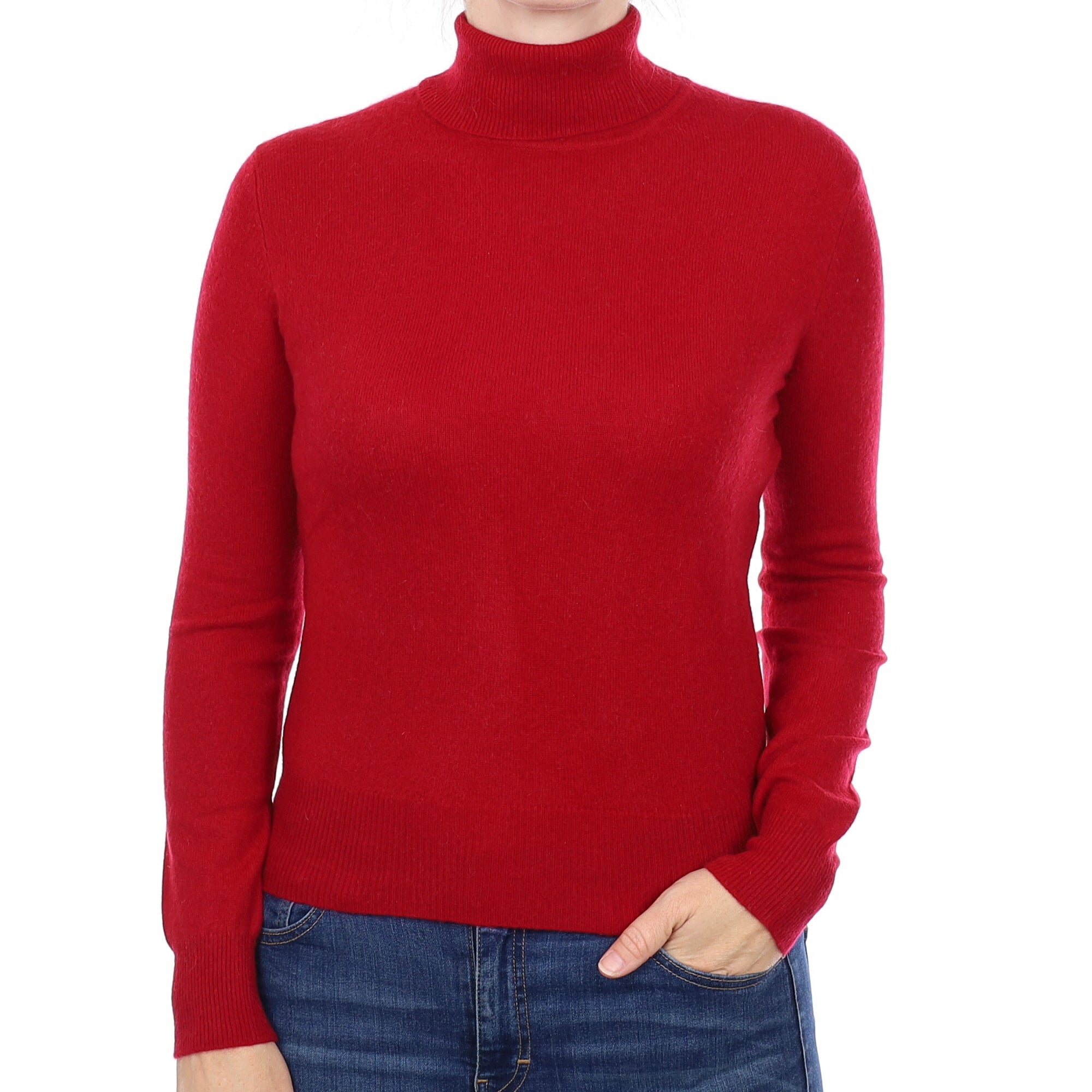 Rich Red Cashmere Polo Neck Jumper Small