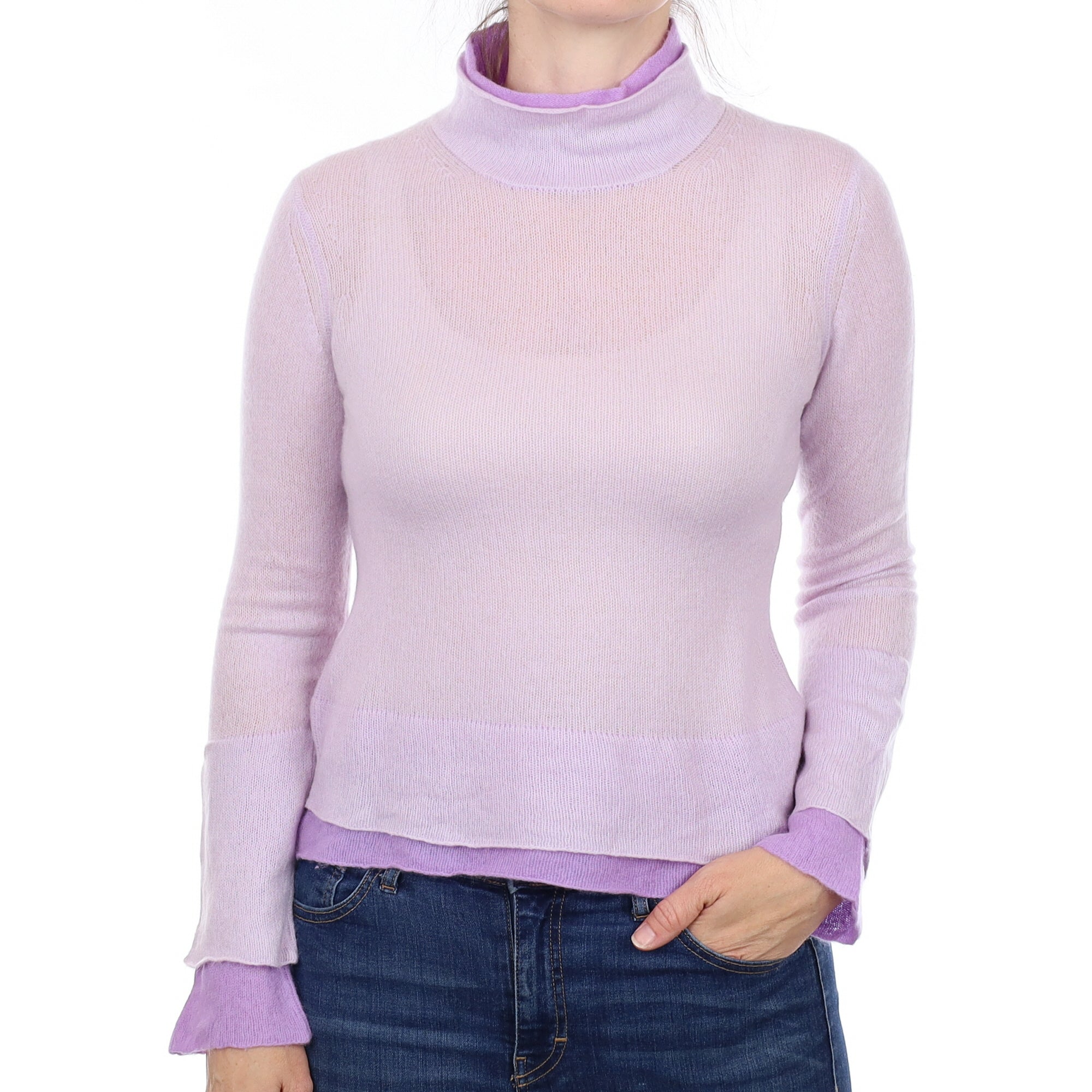 Two Tone Purple Cashmere Funnel Neck Jumper Small