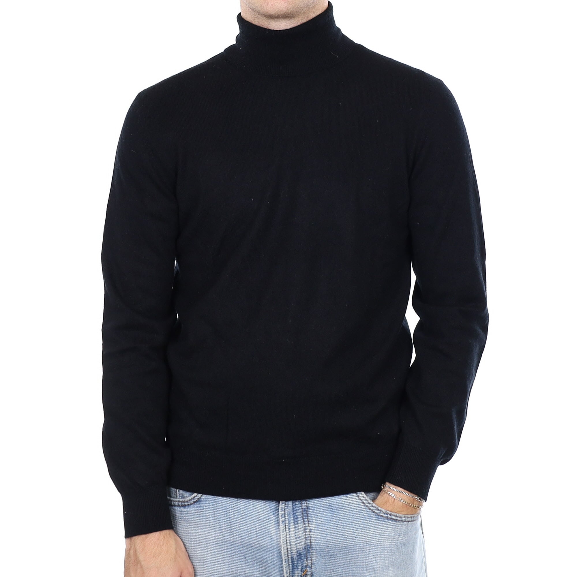 Men's Black Cashmere Polo Neck Jumper Medium