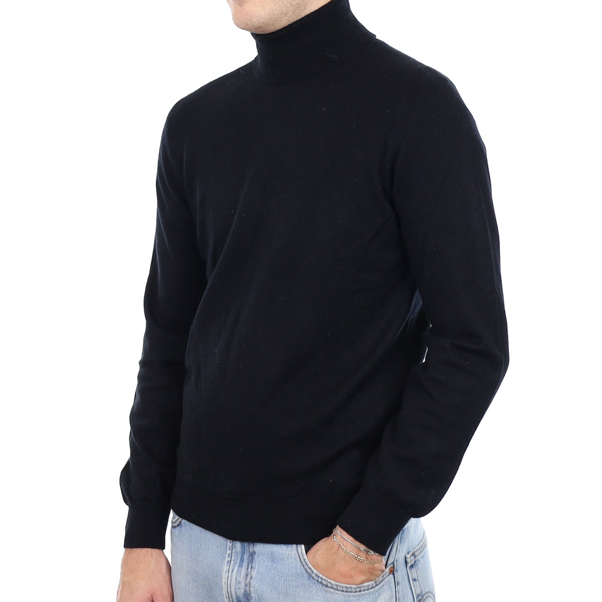Men's Black Cashmere Polo Neck Jumper Medium