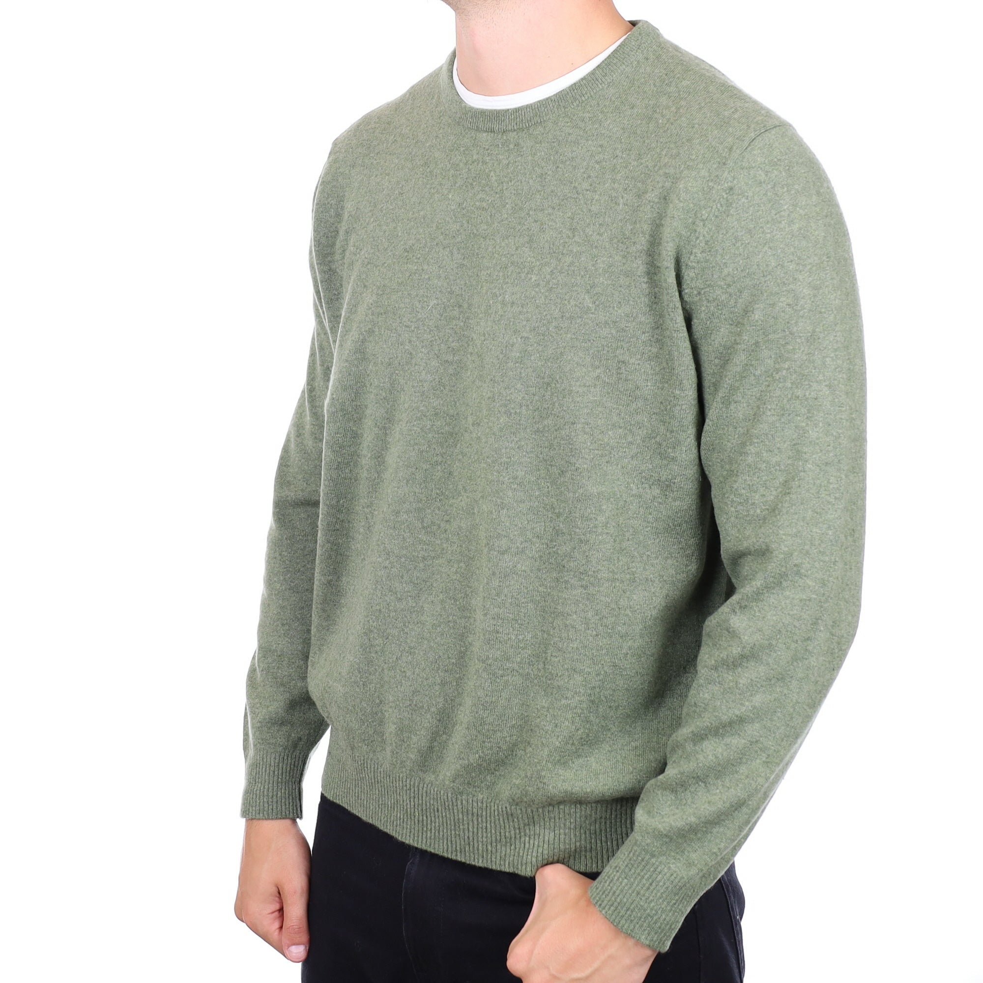 Men's Sage Green Cashmere Crew Neck Jumper XL