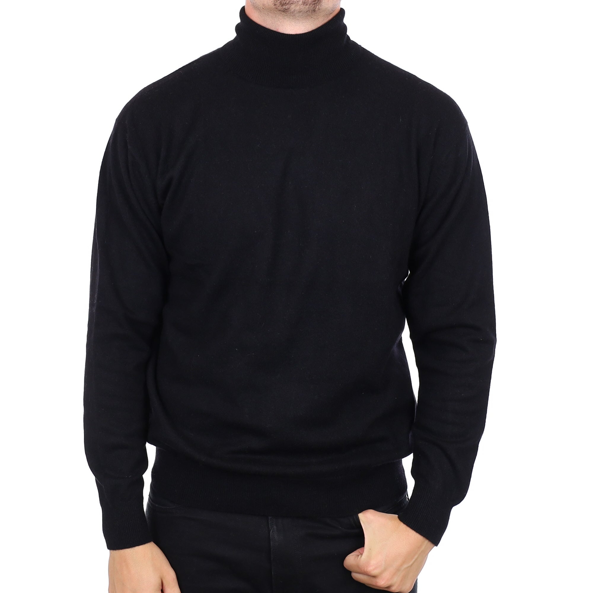 Men's Black Cashmere Polo Neck Jumper XL