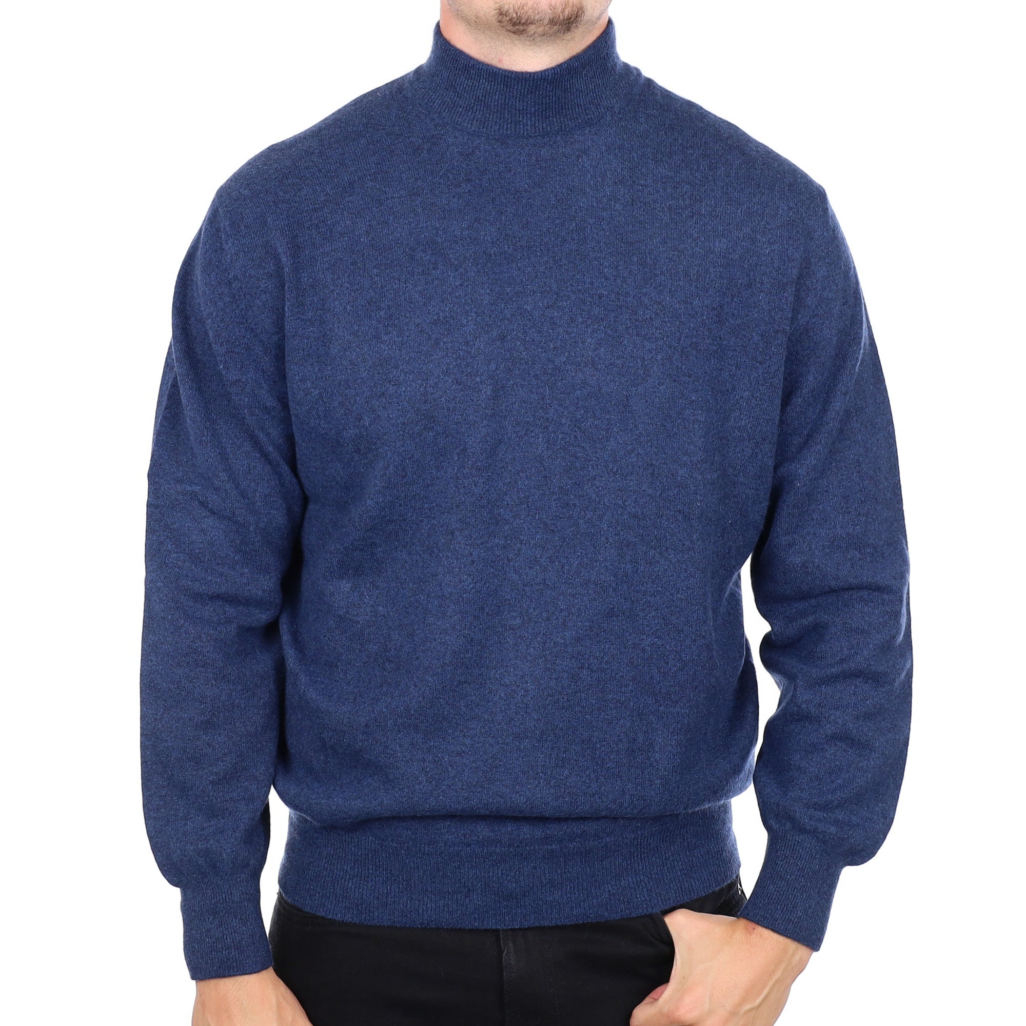 Men's French Navy Marl Cashmere Turtle Neck Jumper XL