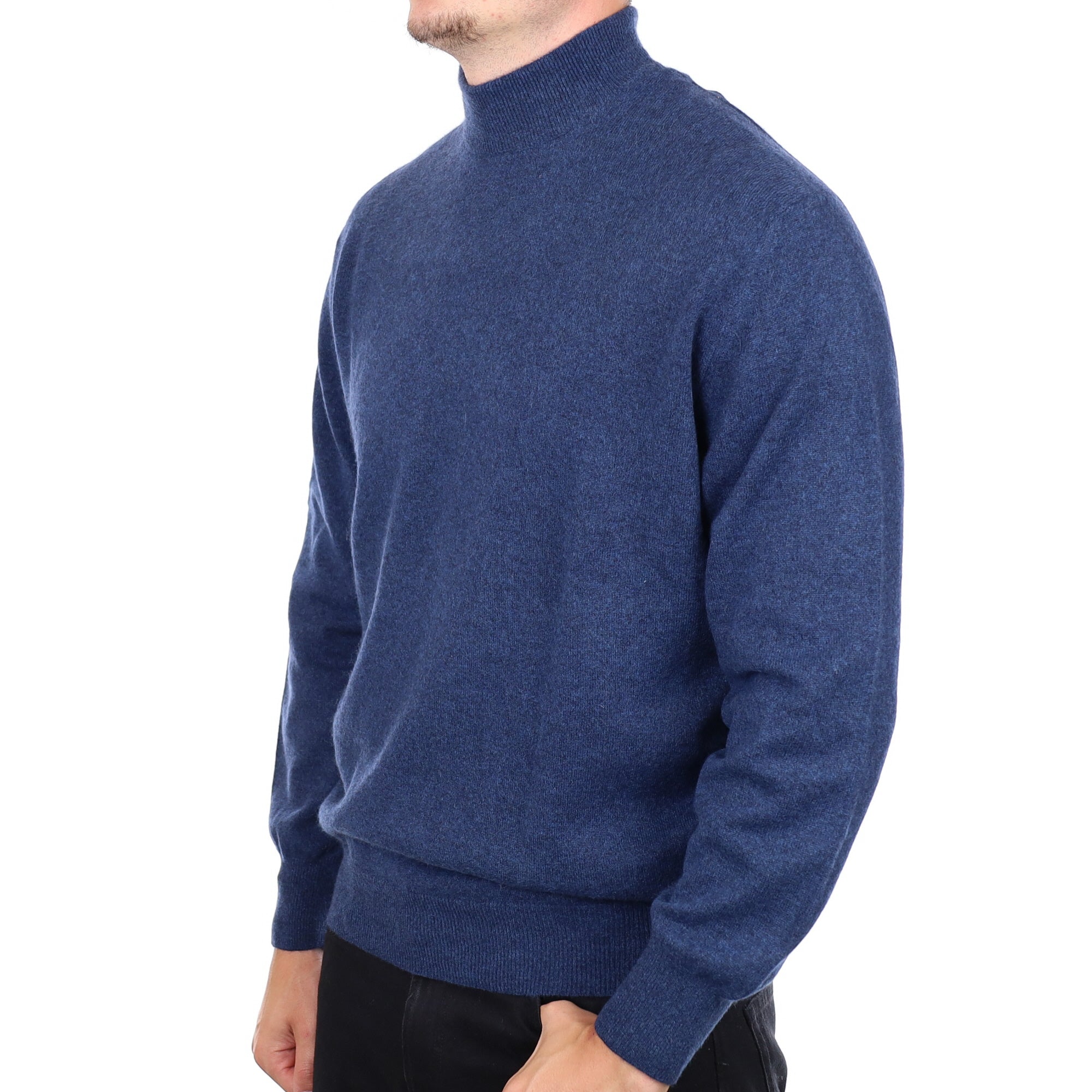 Men's French Navy Marl Cashmere Turtle Neck Jumper XL