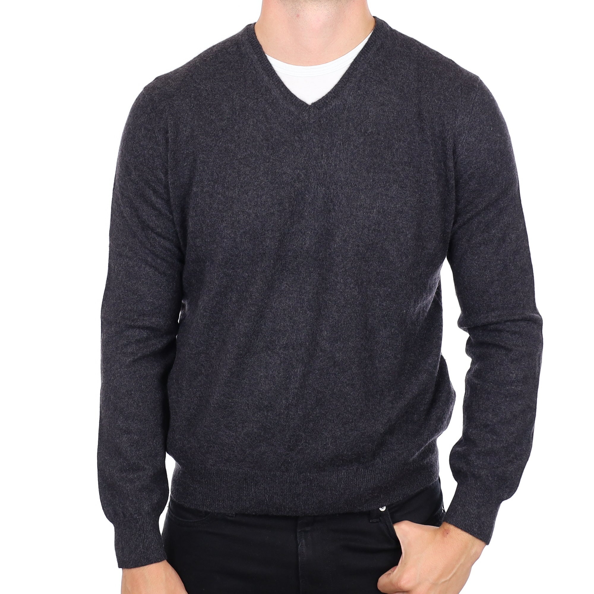 Men's Charcoal Grey Cashmere V Neck Jumper XL