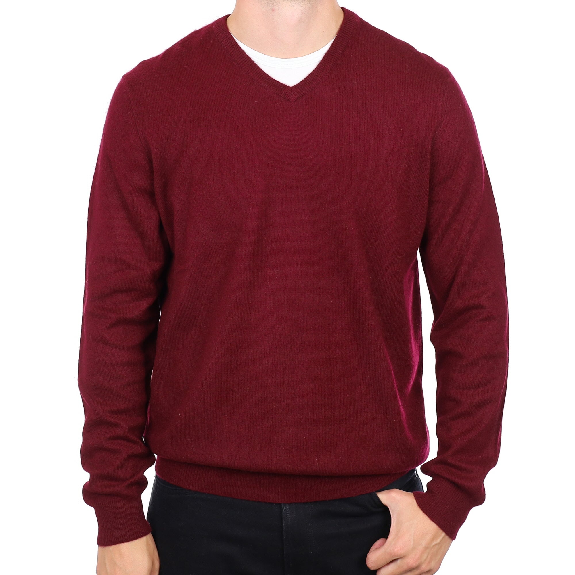Men's Port Red Cashmere V Neck Jumper XL
