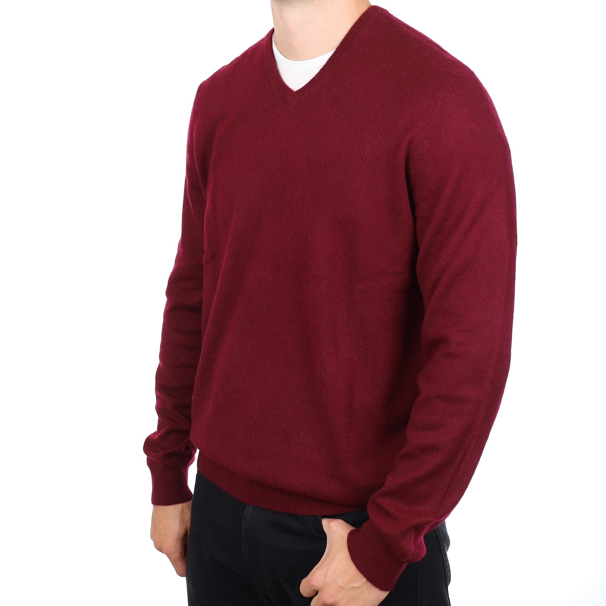 Men's Port Red Cashmere V Neck Jumper XL