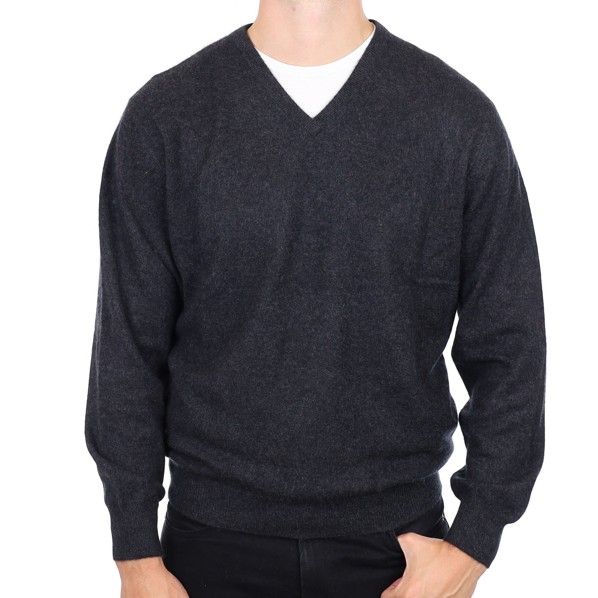 Men's Charcoal Grey Cashmere V Neck Jumper XL
