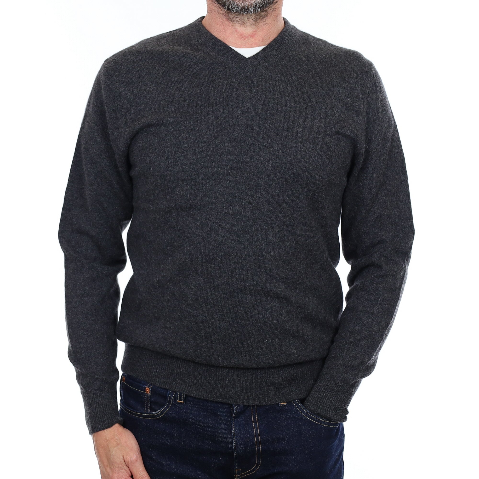 Men's Graphite Grey Cashmere V Neck Jumper Small/Petite
