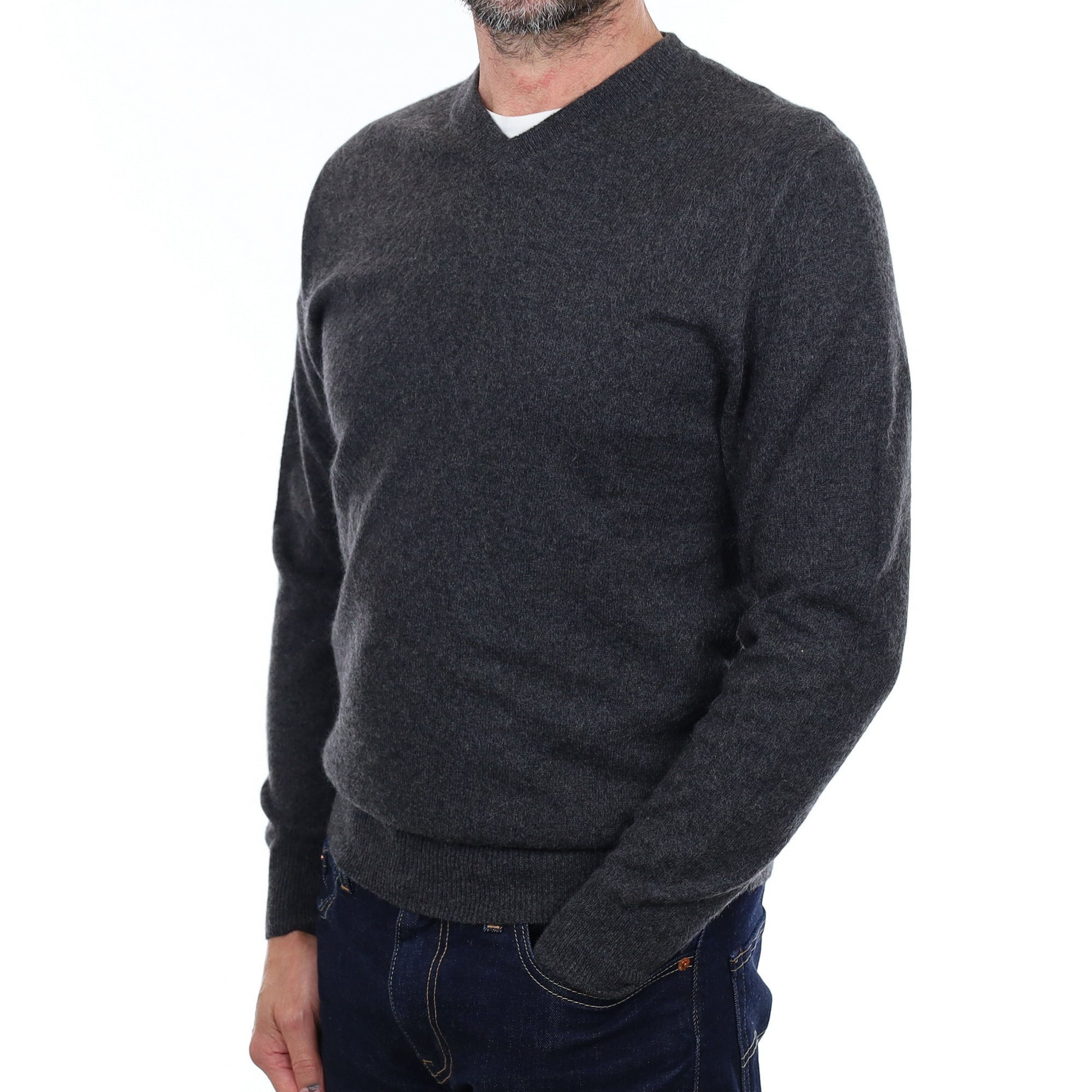 Men's Graphite Grey Cashmere V Neck Jumper Small/Petite