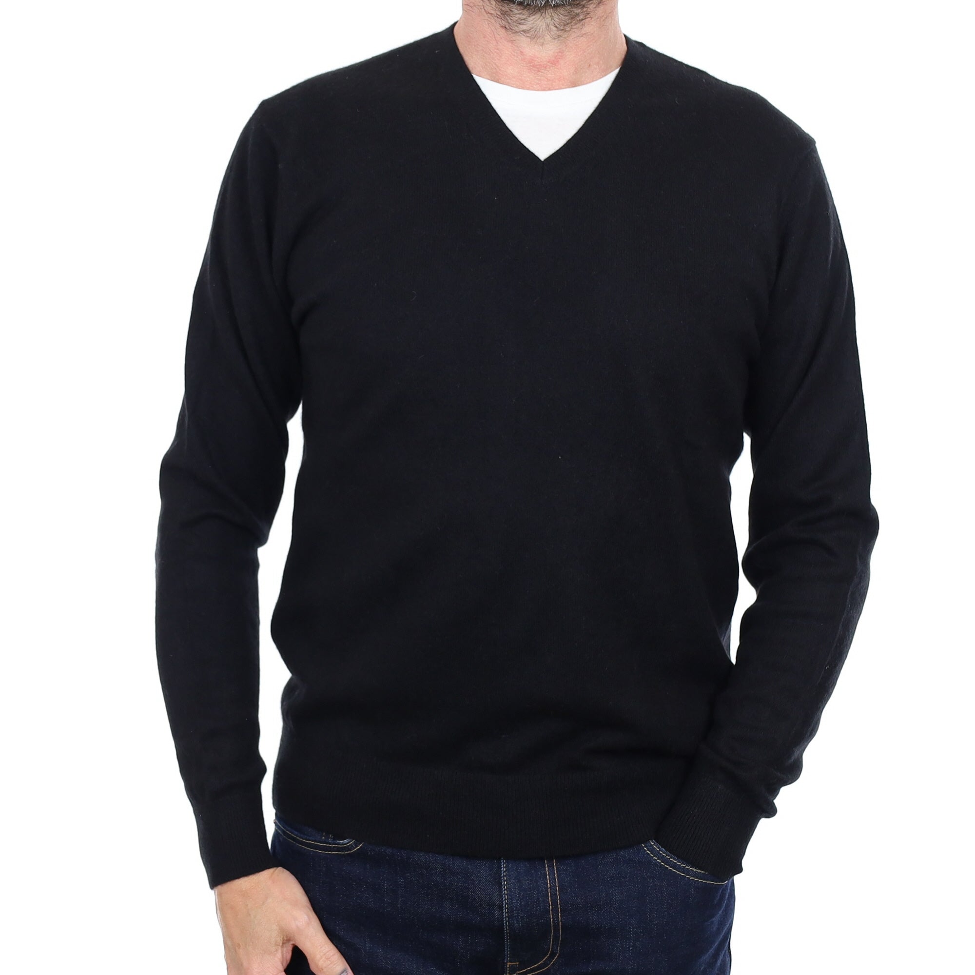 Men's Black Cashmere V Neck Jumper Small