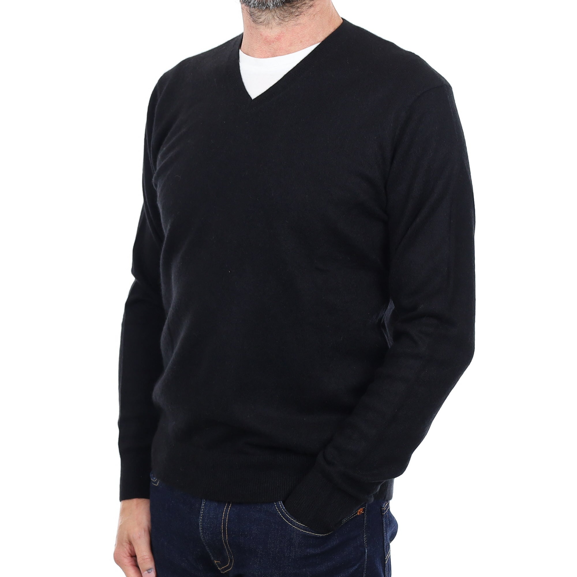Men's Black Cashmere V Neck Jumper Small