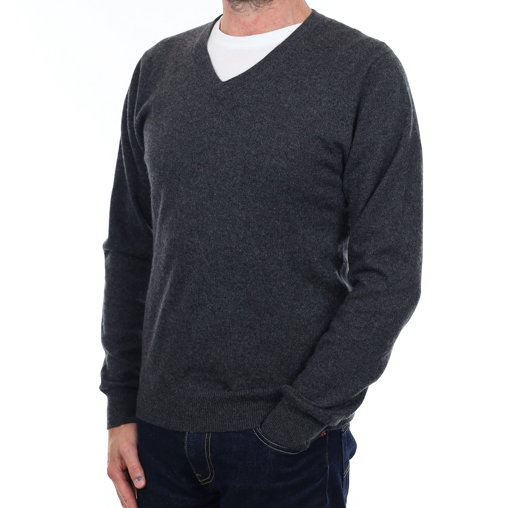 Men's Graphite Grey Cashmere V Neck Jumper Small
