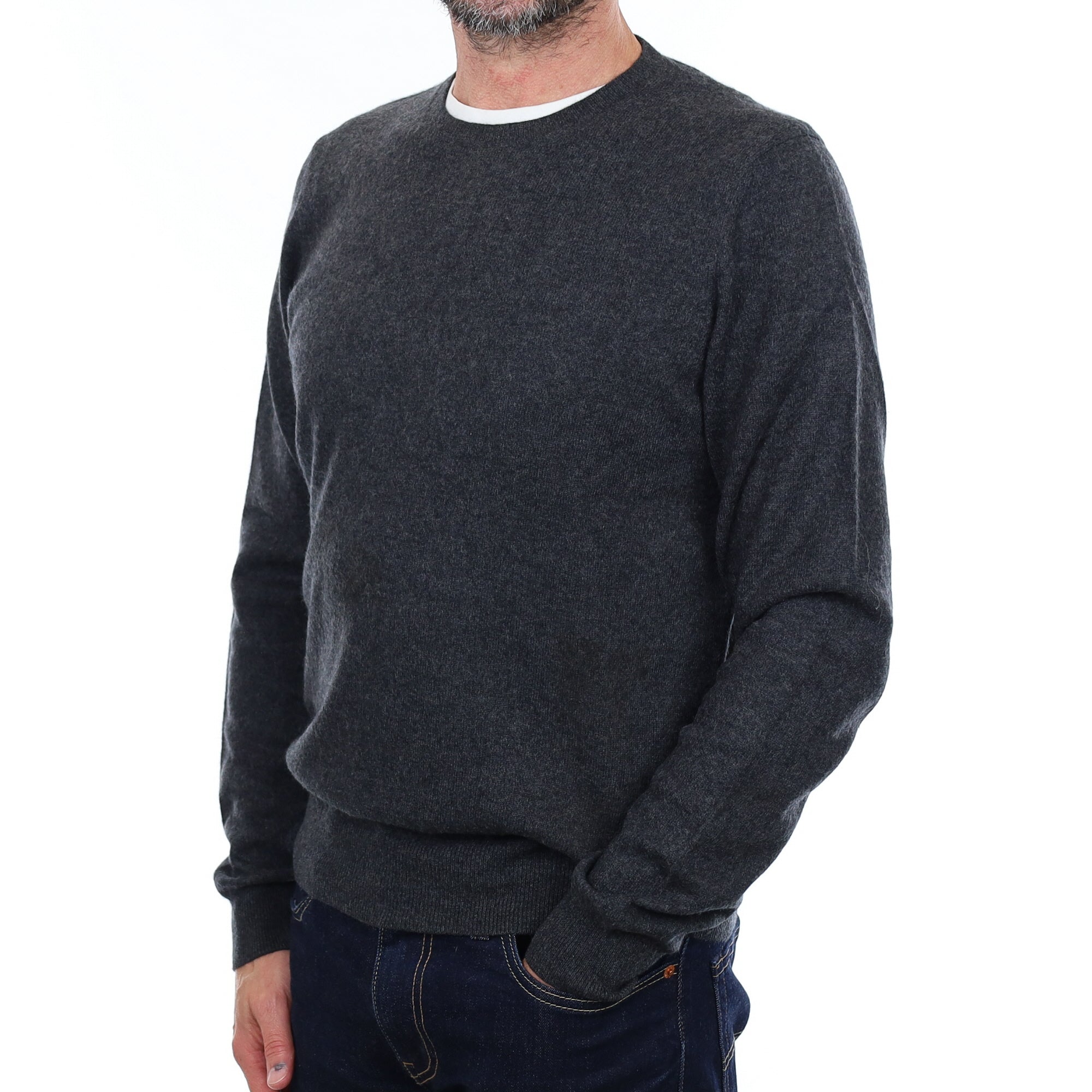 Men's Charcoal Grey Cashmere Crew Neck Jumper Small