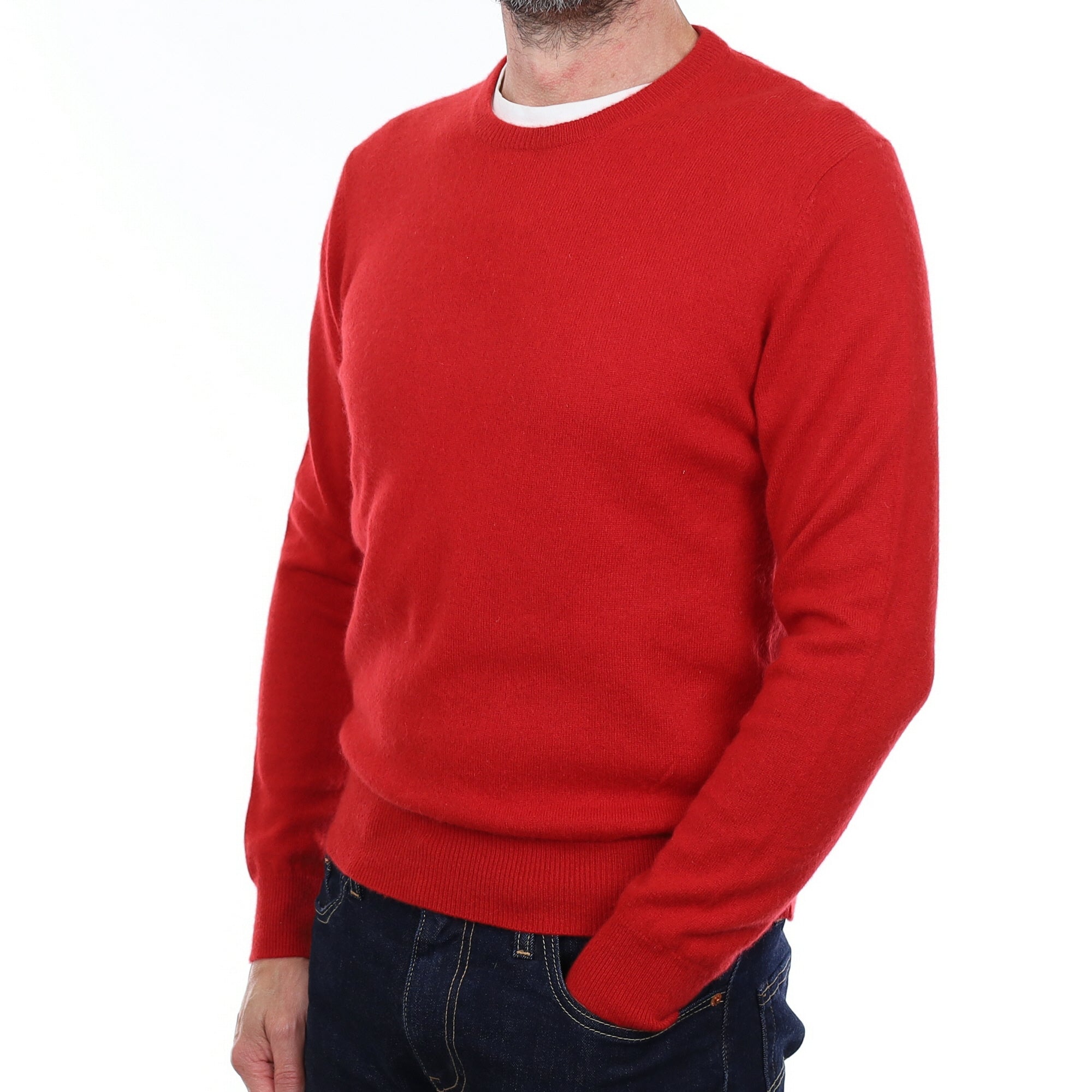 Men's Scarlet Red Cashmere Crew Neck Jumper Small