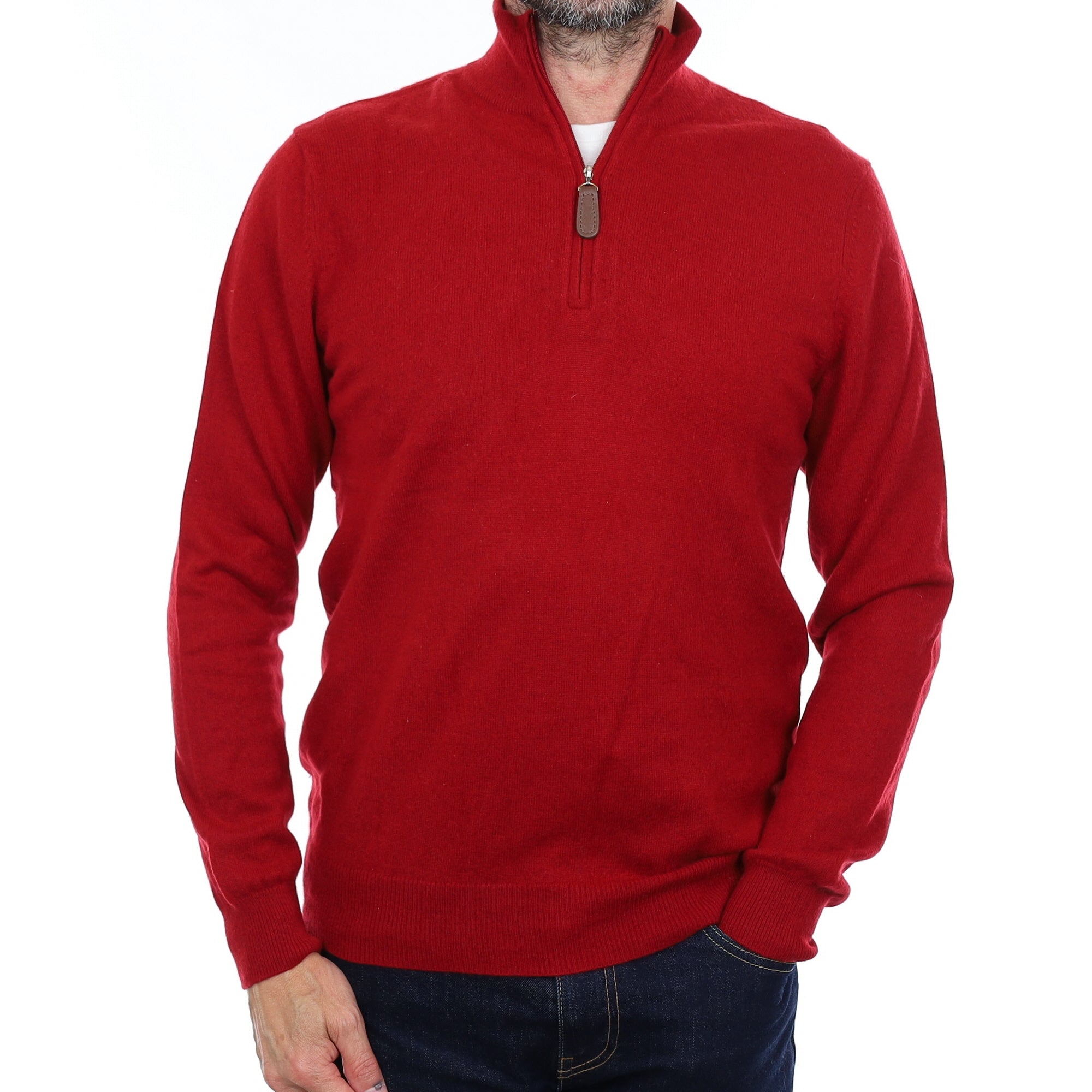 Men's Crimson Red Cashmere 1/4 Zip Jumper Small