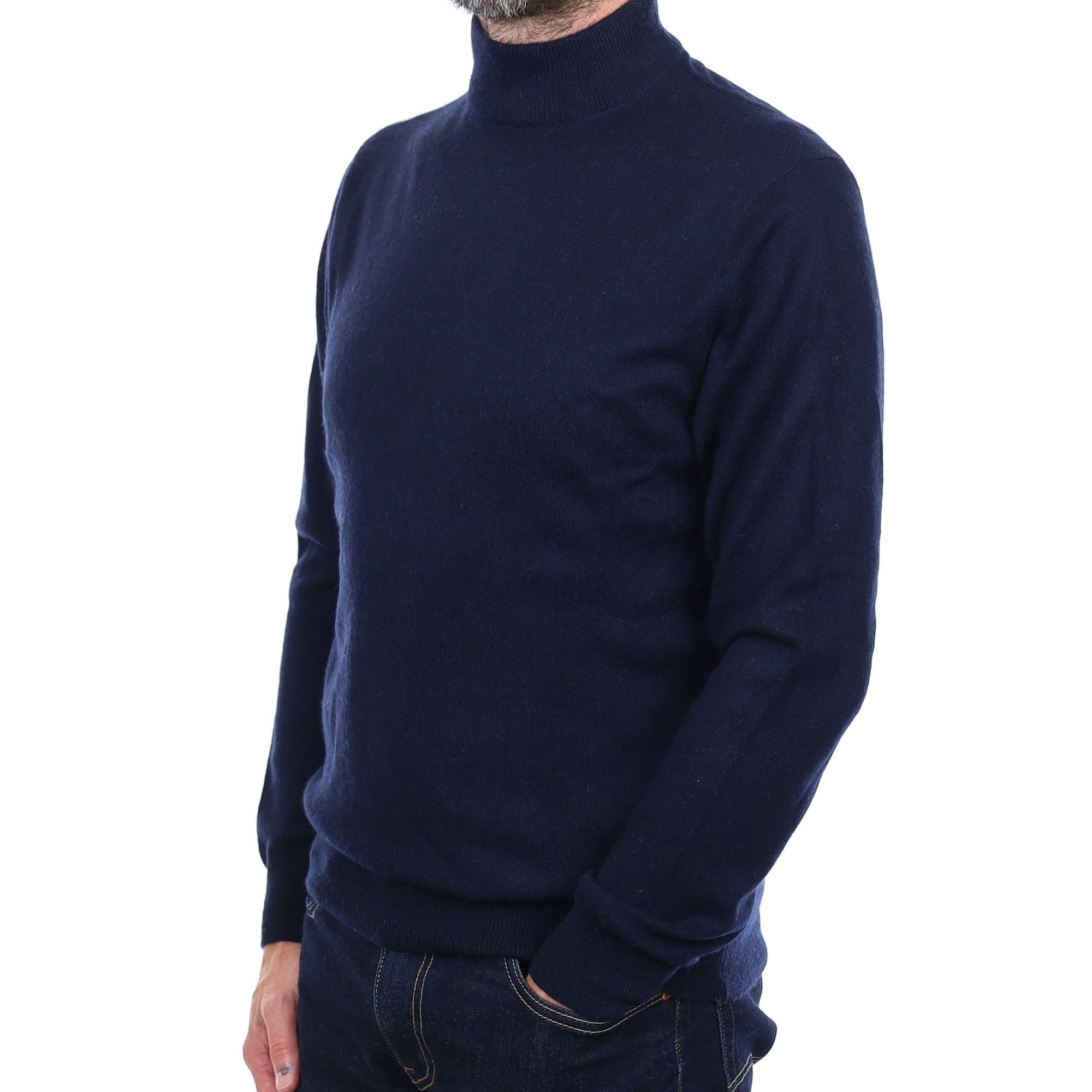 Men's Navy Blue Cashmere Turtle Neck Jumper Small